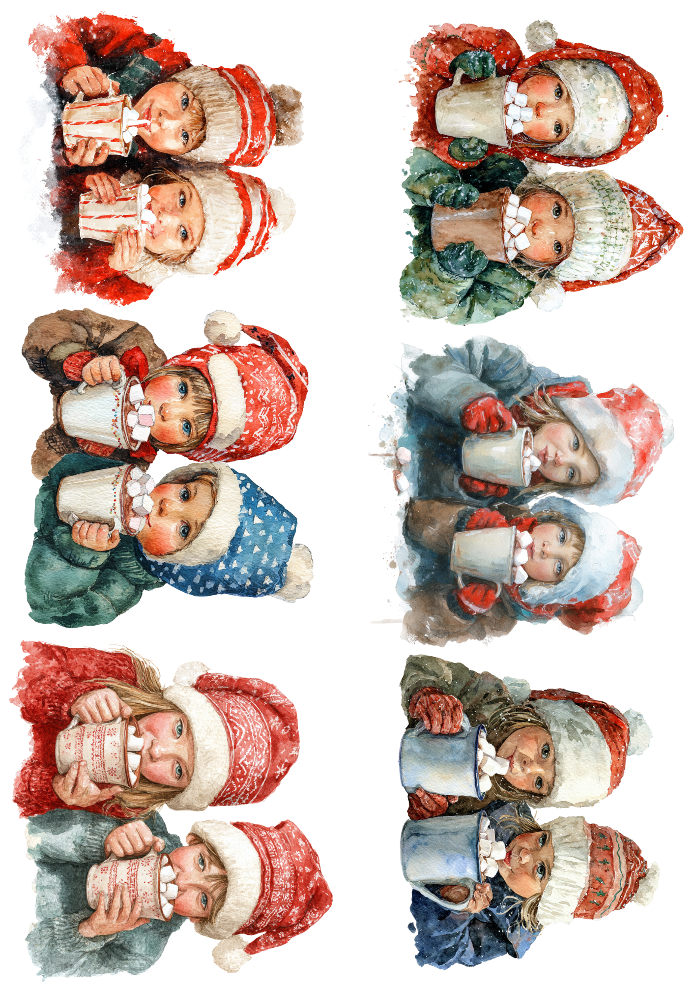 Sticker Sheet / Greeting Card – Children Are Drinking Hot Chocolate Collage Cat. No. 5092