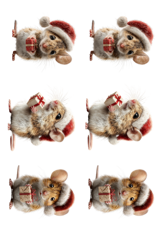Sticker Sheet - Mouse With A Gift In A Christmas Hat Collage Cat. No. 5100