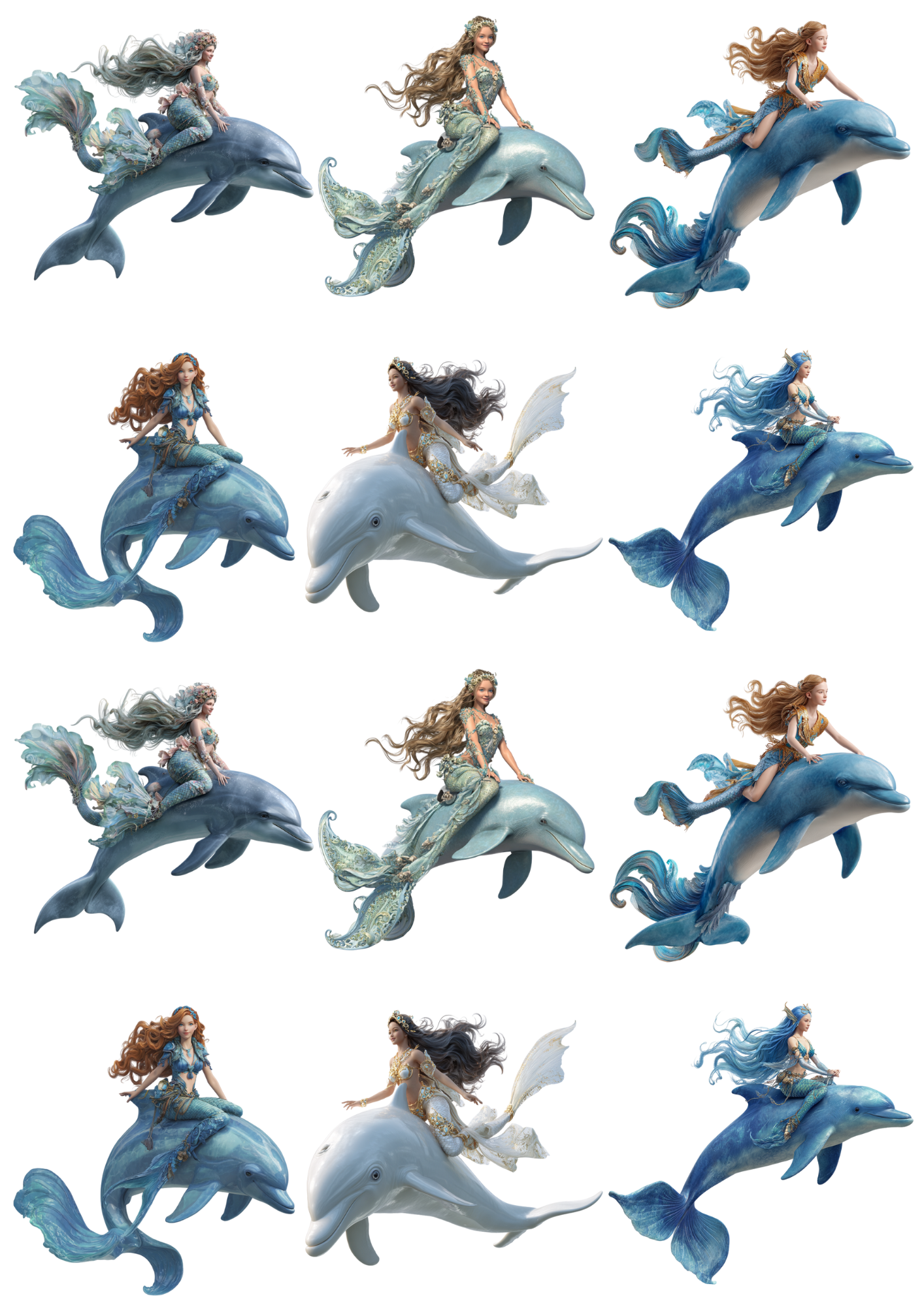 Sticker Sheet Mermaids on Dolphins Collage Cat. No. 5129