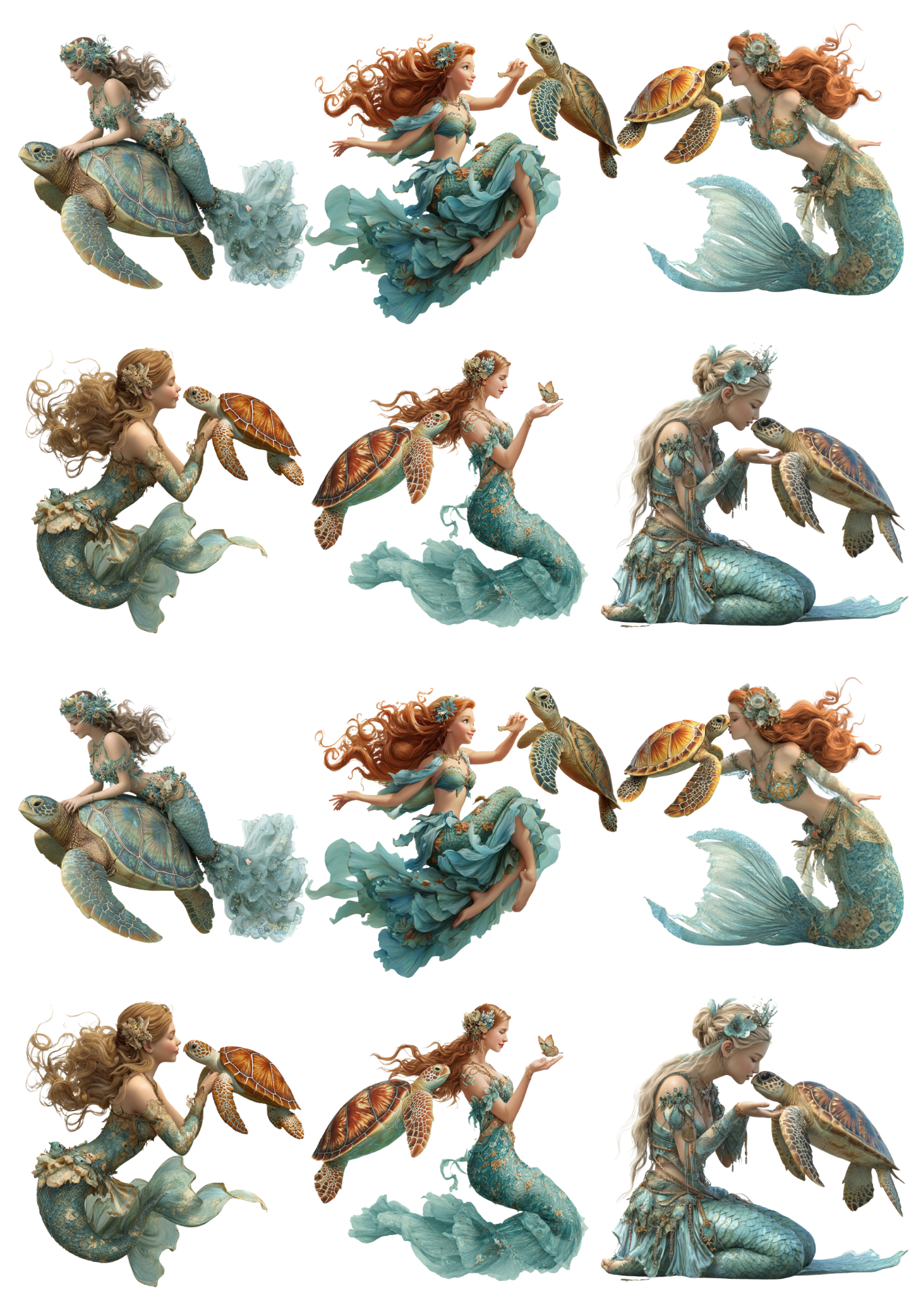 Sticker Sheet Mermaids On Turtle Collage Cat. No. 5131