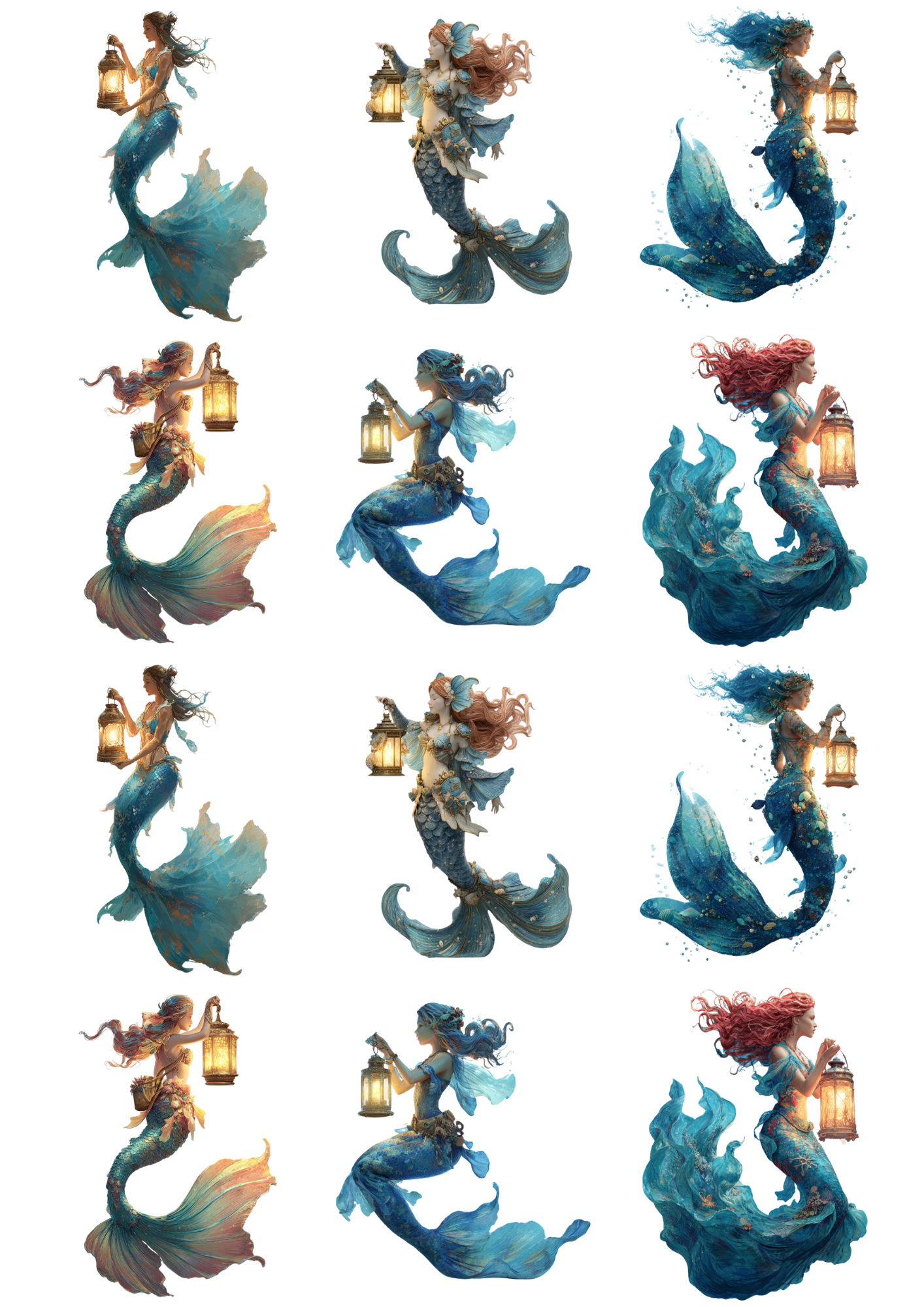 Sticker Sheet Mermaids With Lanterns Collage Cat. No. 5133
