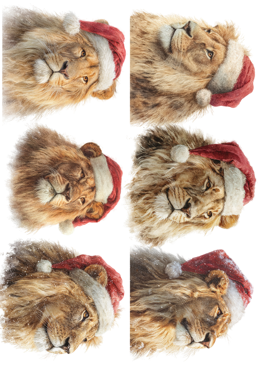 Sticker Sheet Lion In Christmas Hat Collage Cat. No.5148