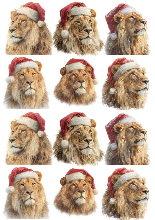 Sticker Sheet Lion In Christmas Hat Collage Cat. No.5149