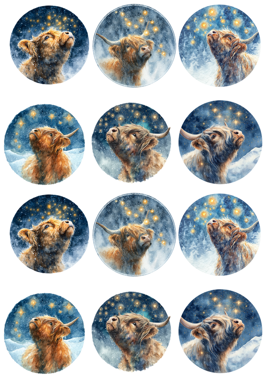 Sticker Sheet Highland Cow In Circles Collage Cat. No. 5153