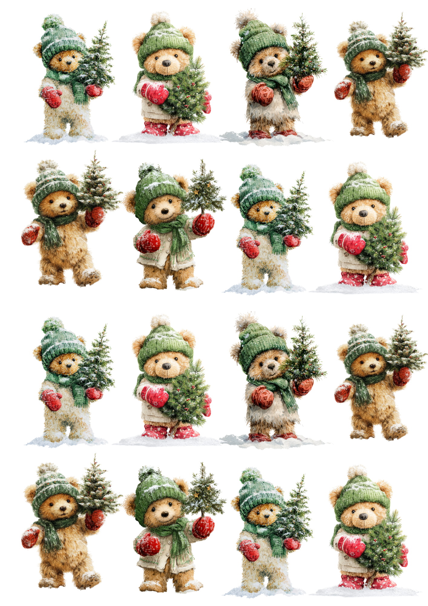 Sticker Sheet Teddy Bear in a Hat with a Christmas Tree Cat. No. 5157