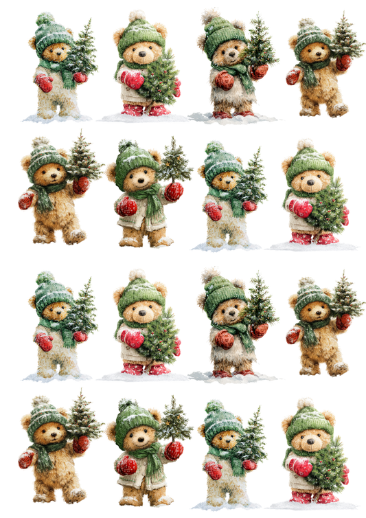 Sticker Sheet Teddy Bear in a Hat with a Christmas Tree Cat. No. 5157