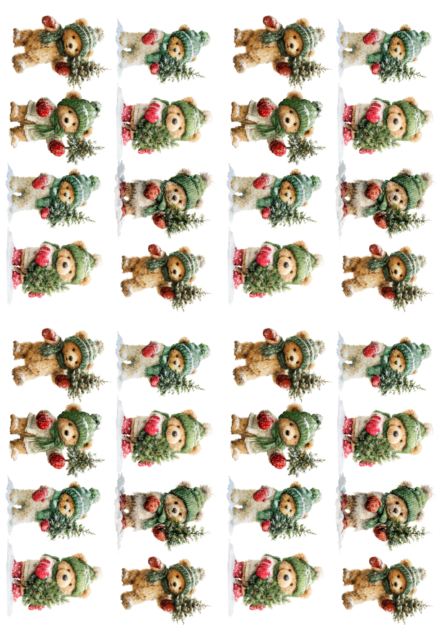 Sticker Sheet Teddy Bear in a Hat with a Christmas Tree Collage Cat. No. 5158