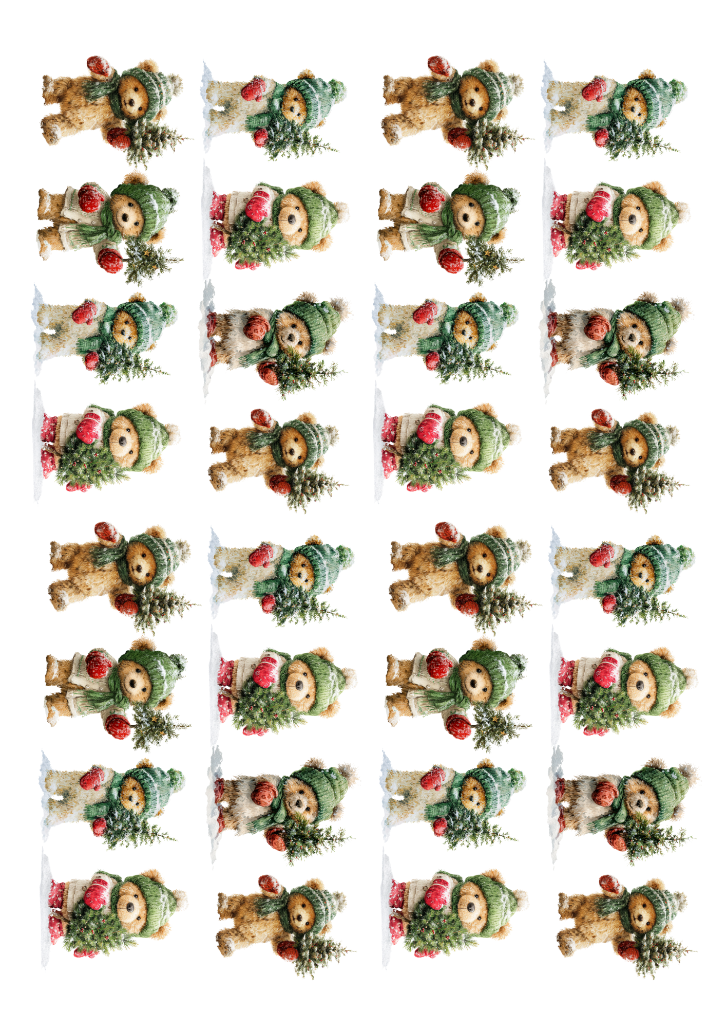 Sticker Sheet Teddy Bear in a Hat with a Christmas Tree Collage Cat. No. 5159