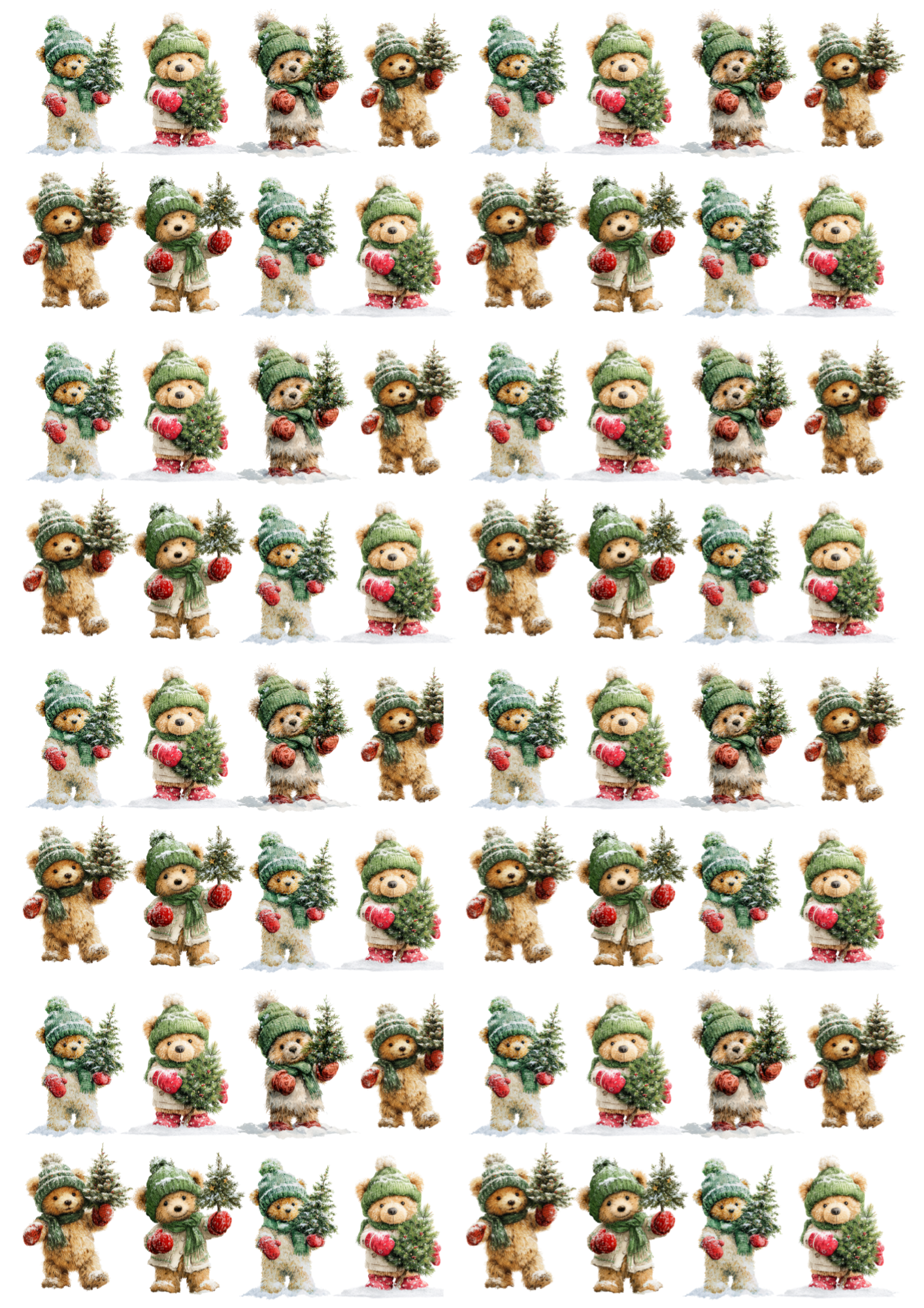 Sticker Sheet Teddy Bear in a Hat with a Christmas Tree Collage Cat. No. 5160