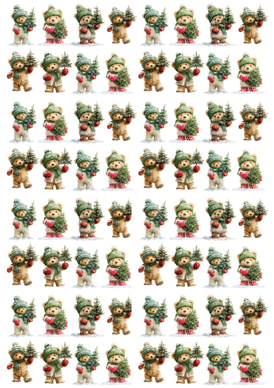 Sticker Sheet Teddy Bear in a Hat with a Christmas Tree Collage Cat. No. 5160