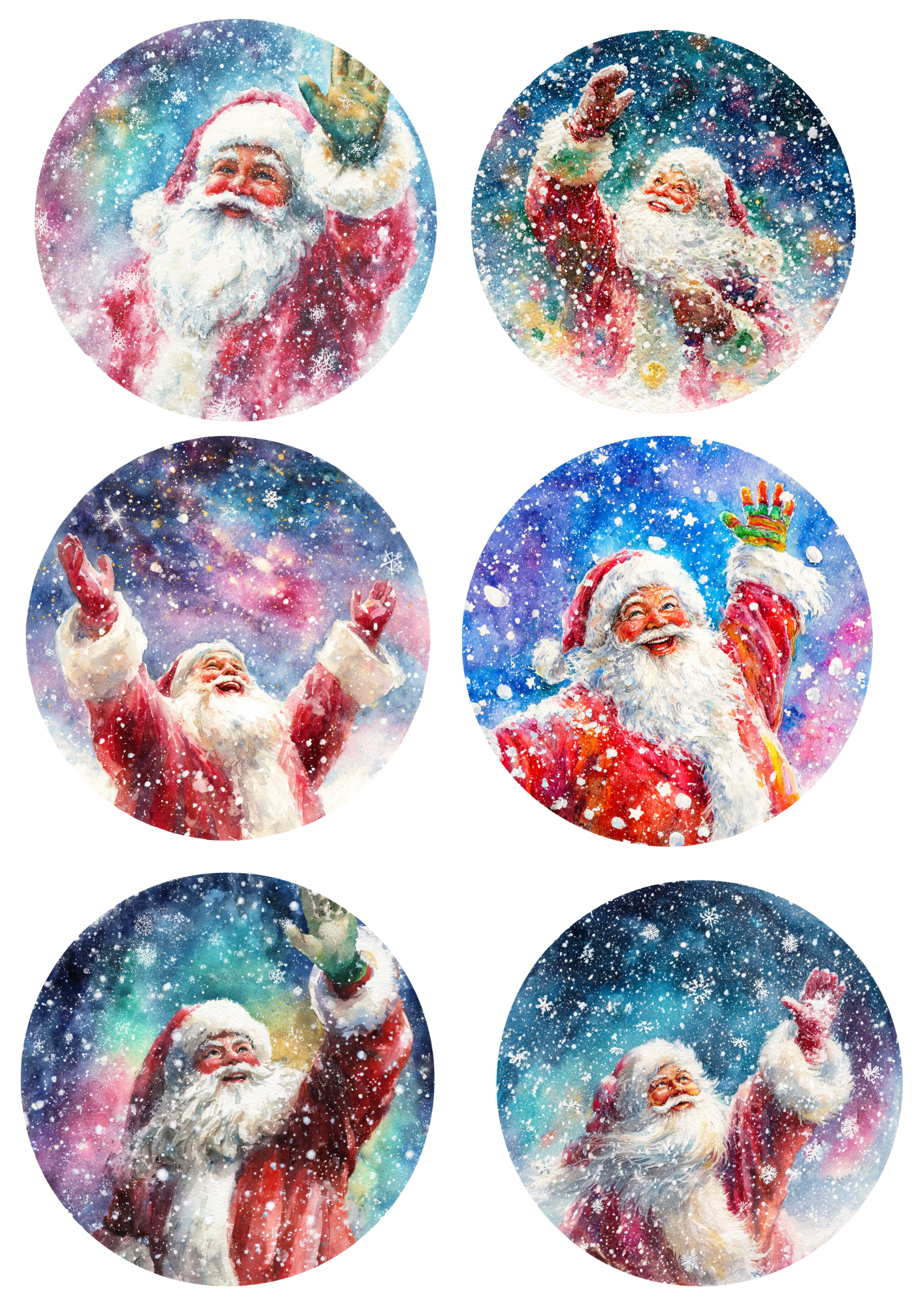Sticker Sheet / Greeting Card – Santa Claus In Circles Collage Cat. No. 5167