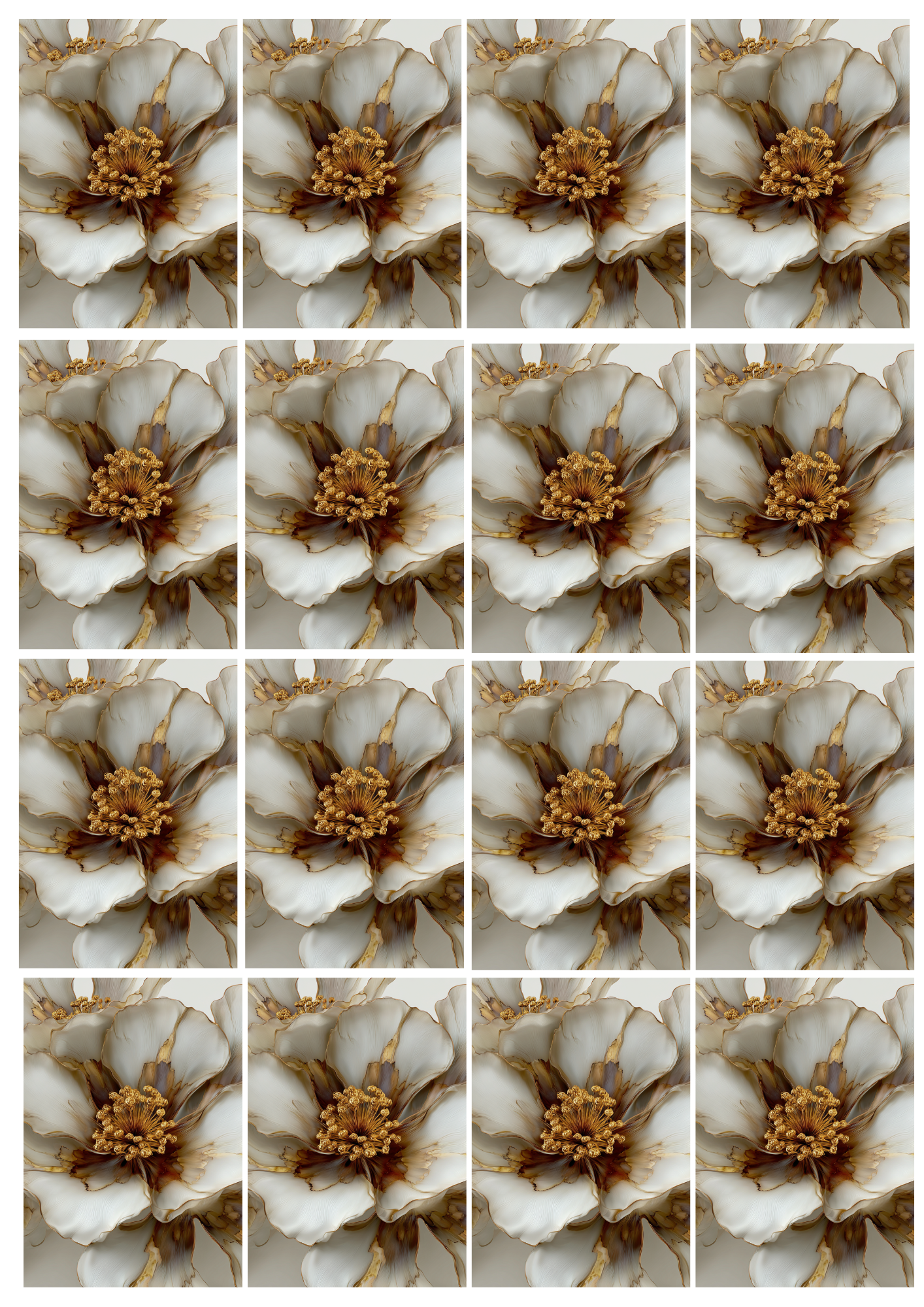 Sticker Sheet - Beige Abstract Flower With Gold Elements Collage 12 Cat. No. 5168