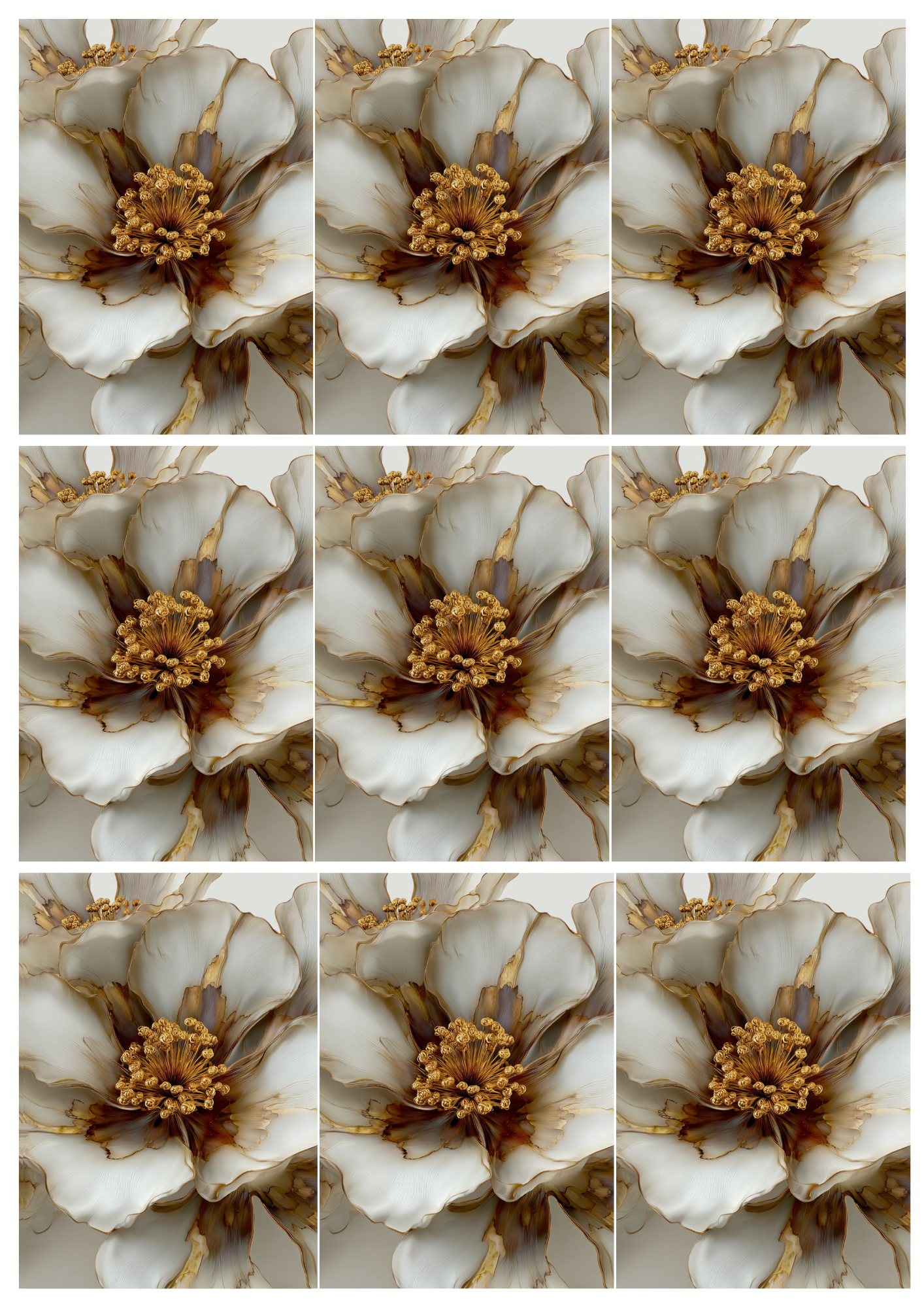 Sticker Sheet / Greeting Card – Beige Abstract Flower With Gold Elements Collage 9 Cat. No. 5169