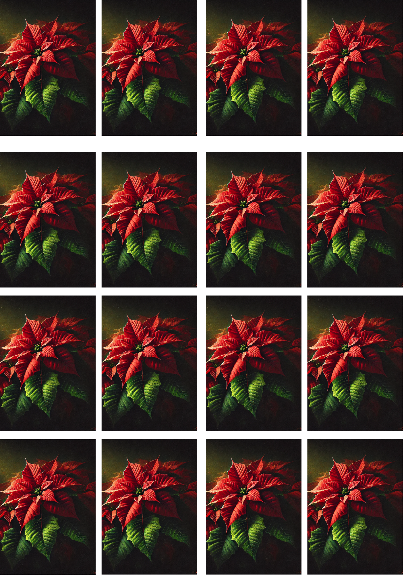 Sticker Sheet / Greeting Card – Poinsettia On Black Background Collage 12 Cat. No. 5171