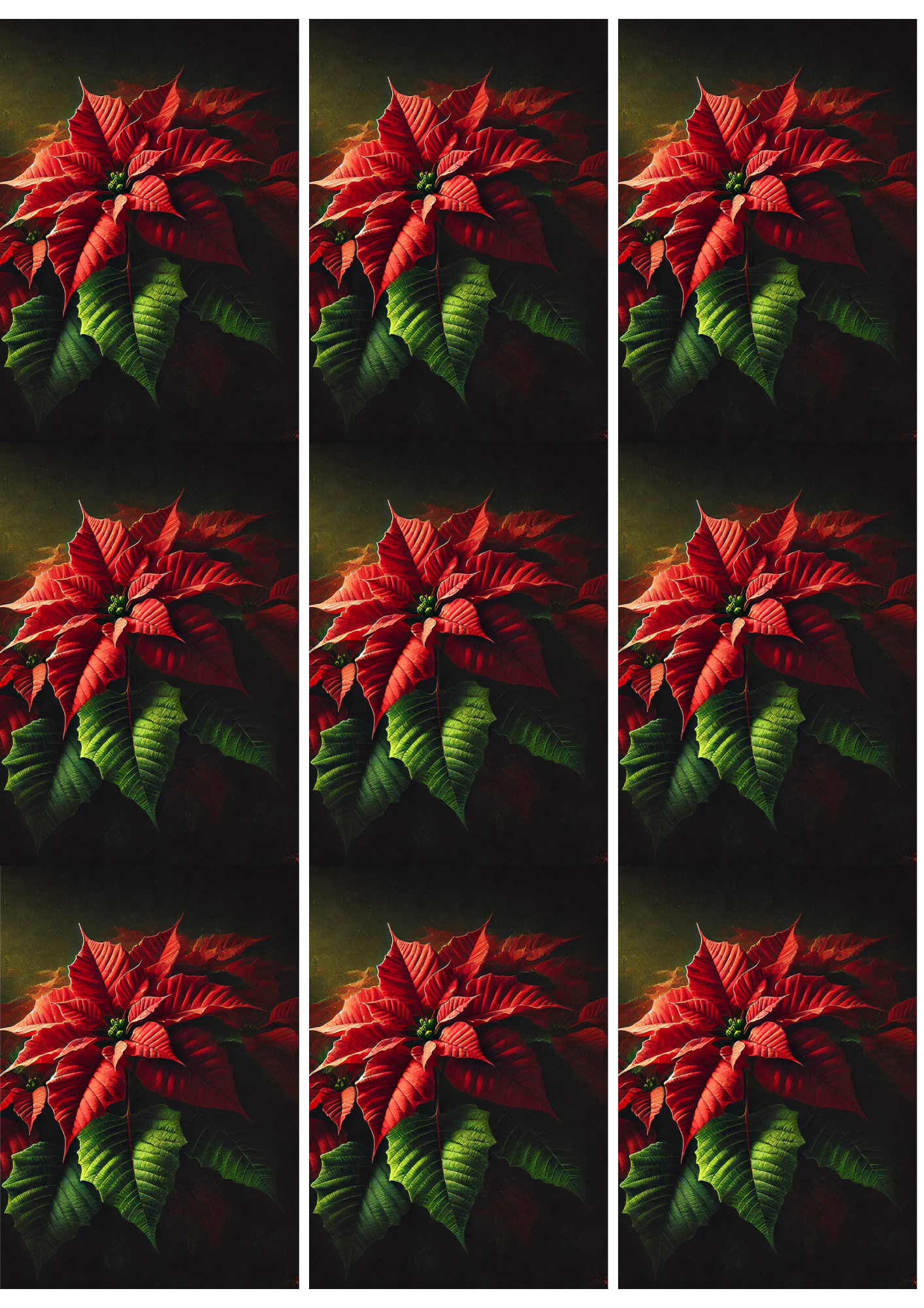 Sticker Sheet / Greeting Card – Poinsettia On Black Background Collage 9 Cat. No. 5172