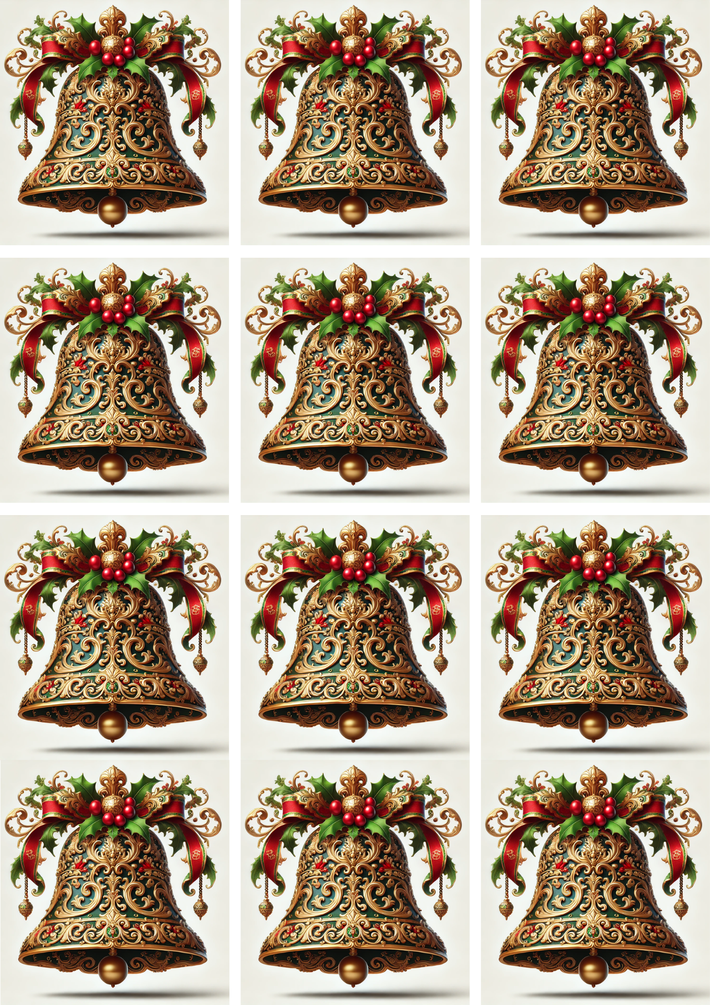 Sticker Sheet / Greeting Card – Baroque Christmas Bell 3 Collage Cat. No. 5173