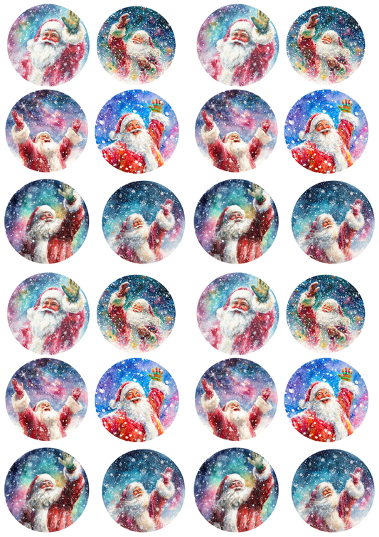 Sticker Sheet - Santa Claus In Circles Collage Cat. No. 5174