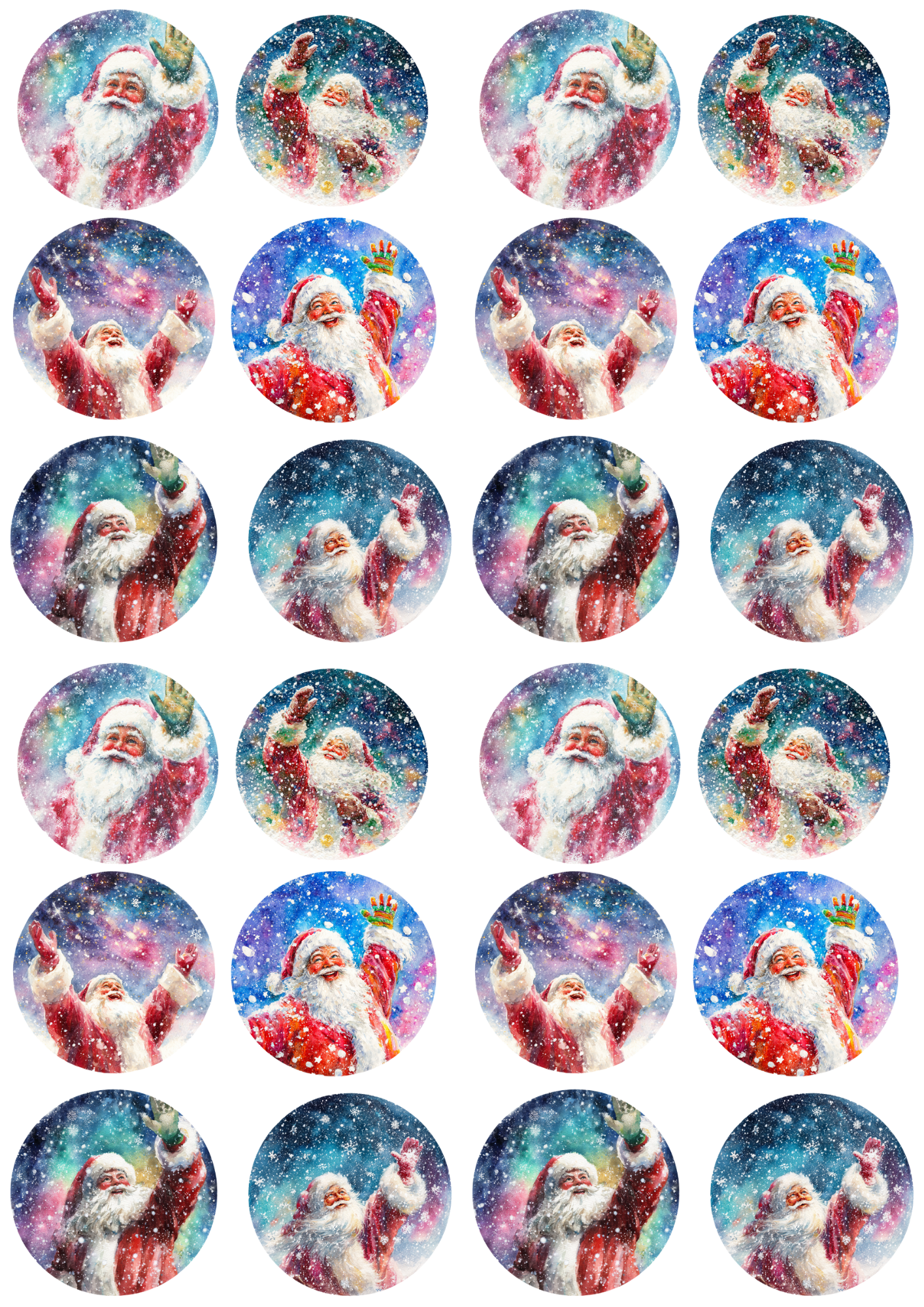 Sticker Sheet / Greeting Card – Santa Claus In Circles Collage Cat. No. 5174