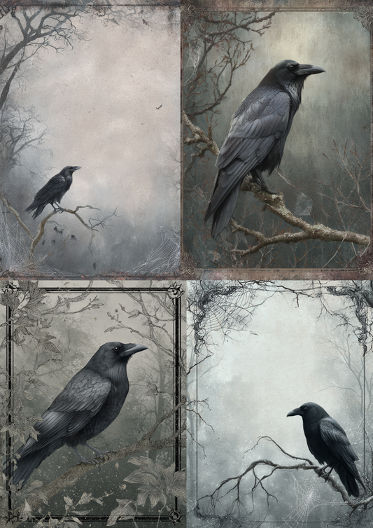 Sticker Sheet - Raven Background For Journaling Collage Cat. No. 5179