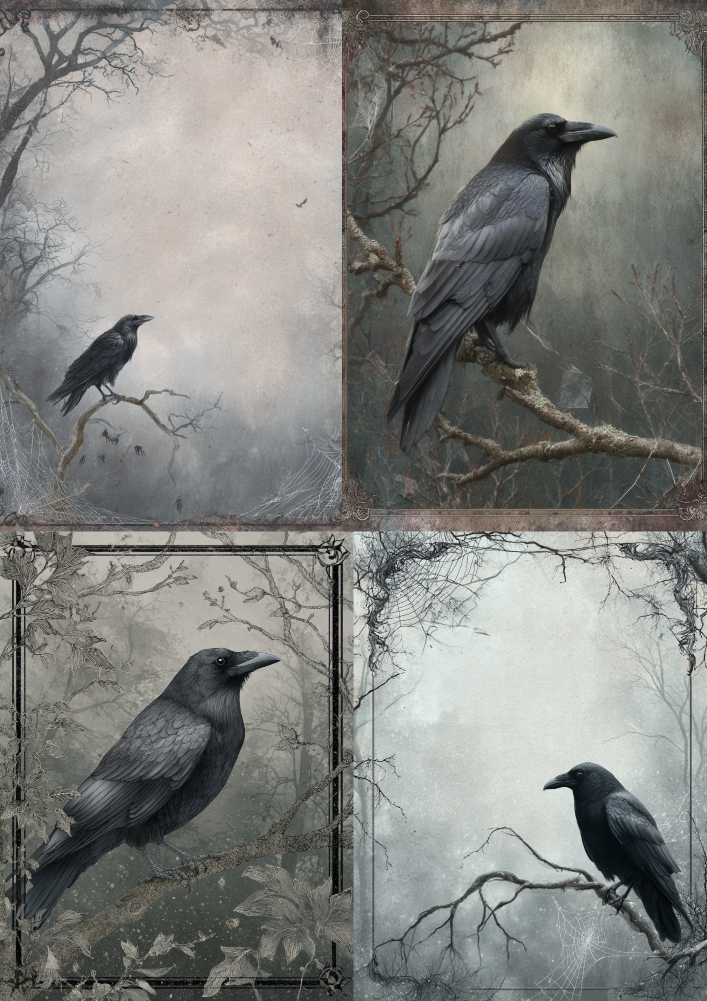 Sticker Sheet / Greeting Card – Raven Background For Journaling Collage Cat. No. 5179