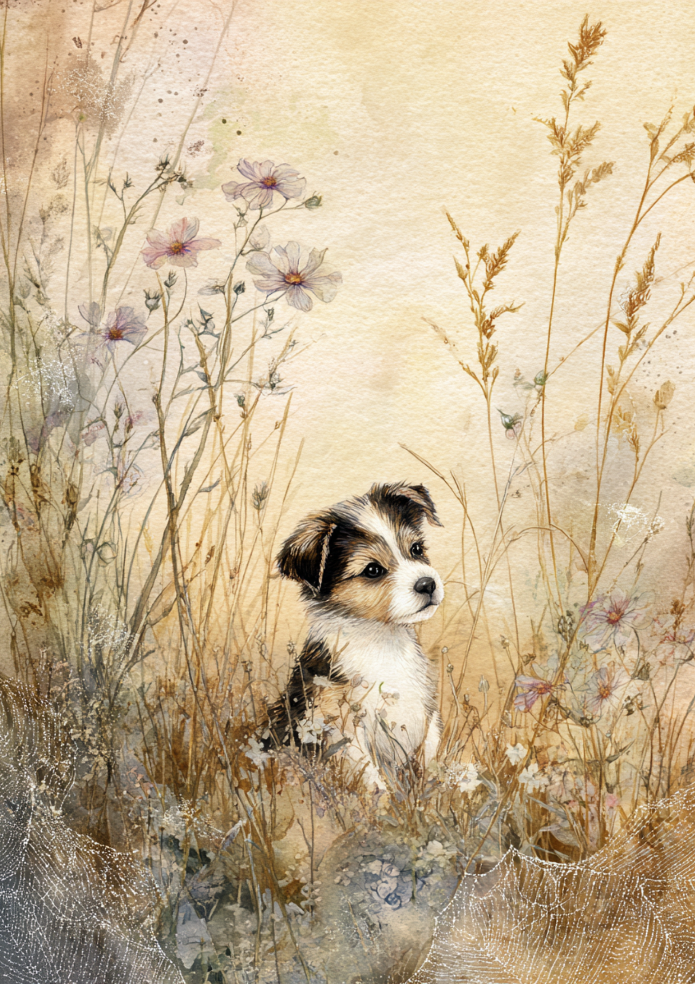 Sticker Sheet / Greeting Card – Puppy In Cereal Background For Journaling Full Cat. No. 5182