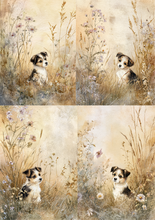 Sticker Sheet - Puppy In Cereal Background For Journaling Collage Cat. No. 5183