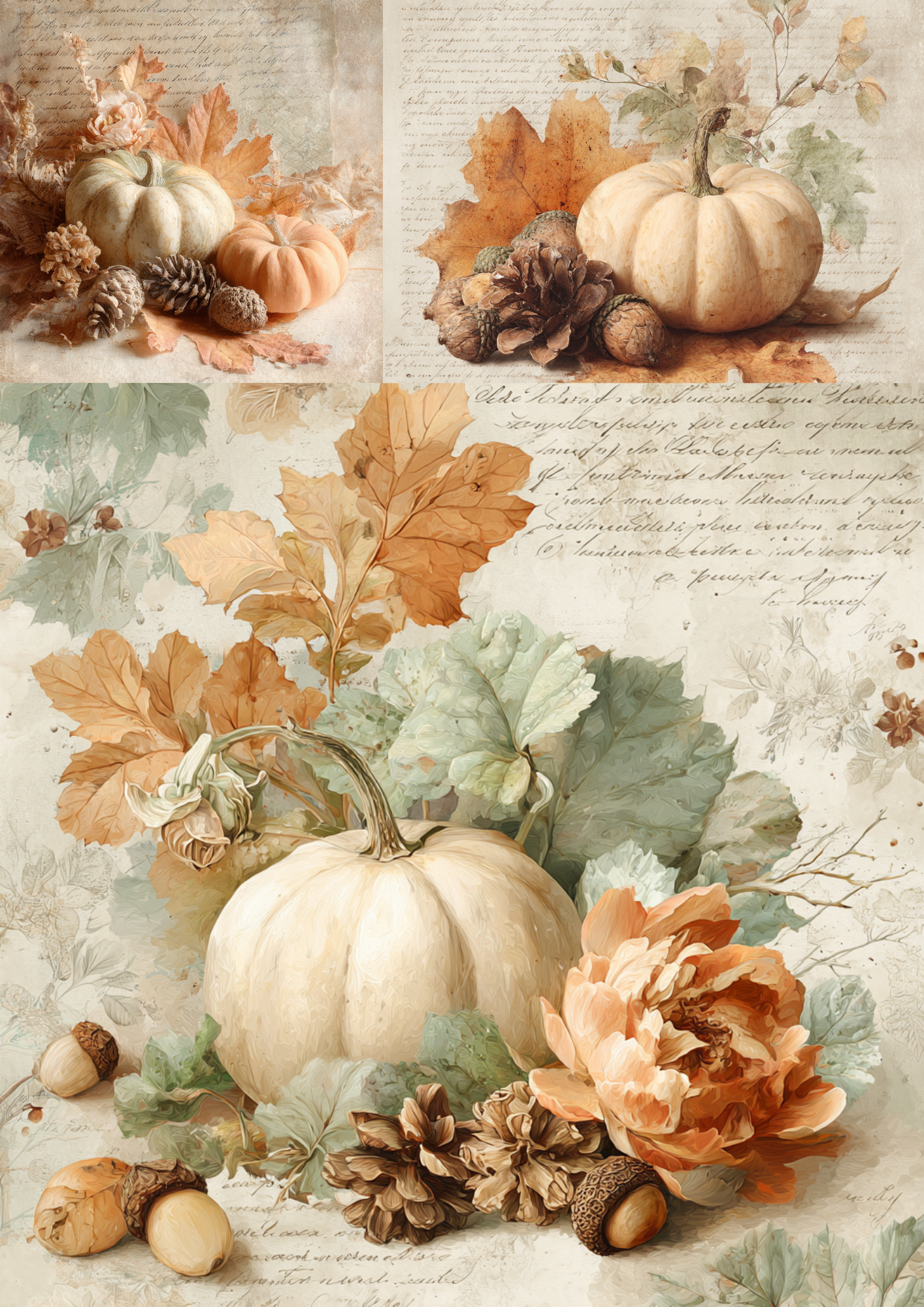 Sticker Sheet / Greeting Card – Pumpkins Journaling Background Collage Cat. No. 5185