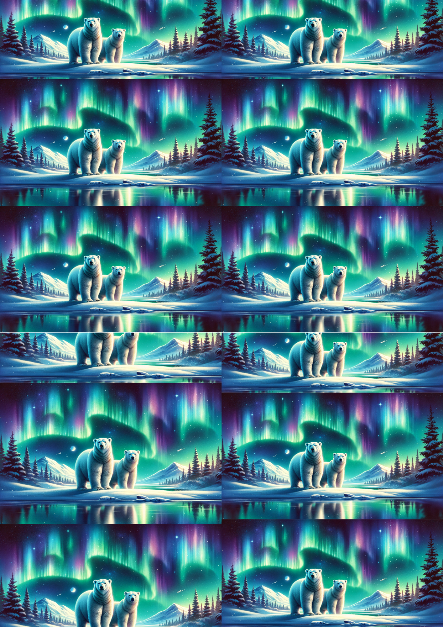 Sticker Sheet / Greeting Card – Polar Bear and Northern Lights Collage Cat. No. 5186