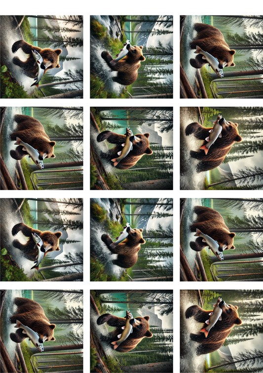 Sticker Sheet - Bear With Fish Collage Cat. No. 5198