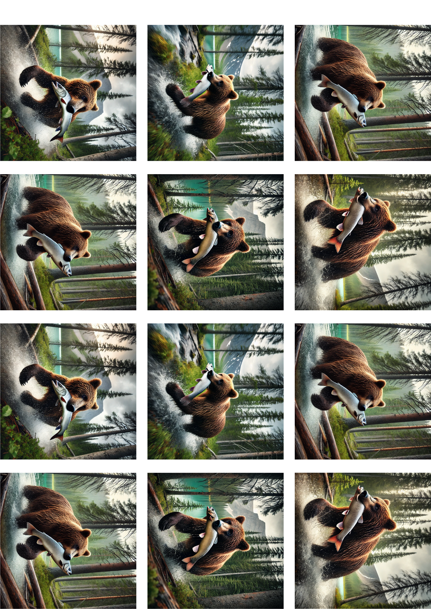 Sticker Sheet / Greeting Card – Bear With Fish Collage Cat. No. 5198