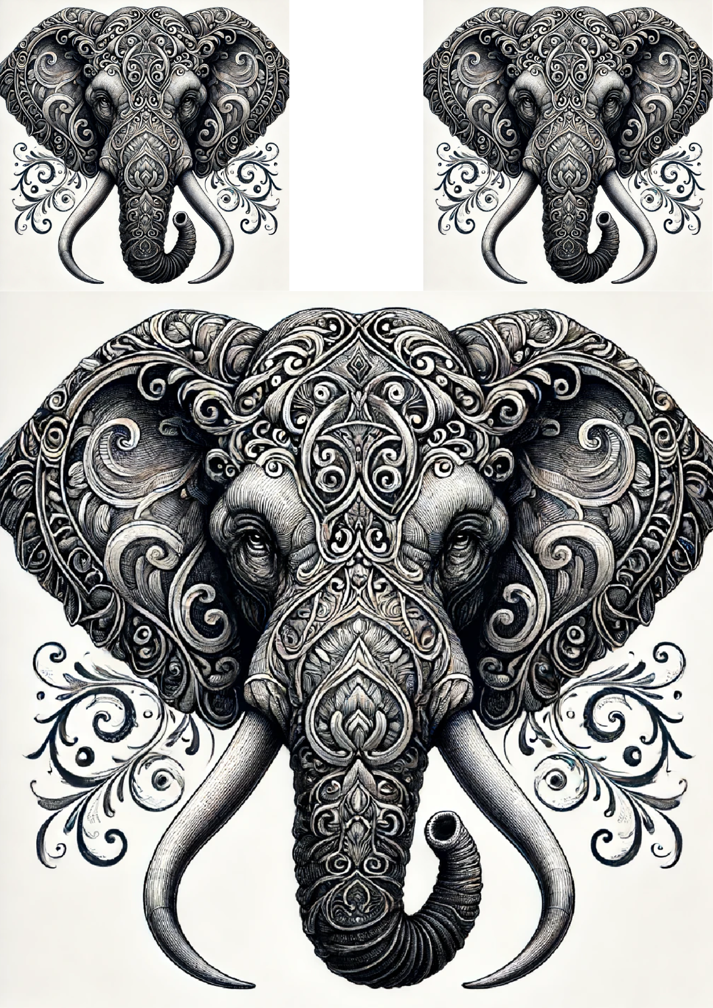 Sticker Sheet / Greeting Card – Elephant Head in Gothic Style Collage Cat. No. 5201