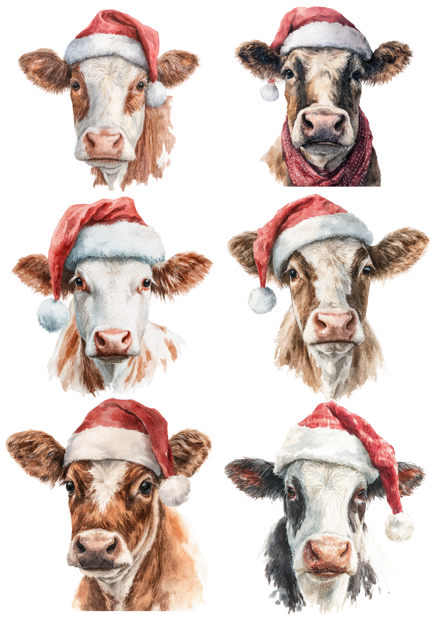 Sticker Sheet / Greeting Card – Highland Cow in Christmas Hat Collage Cat. No. 5211