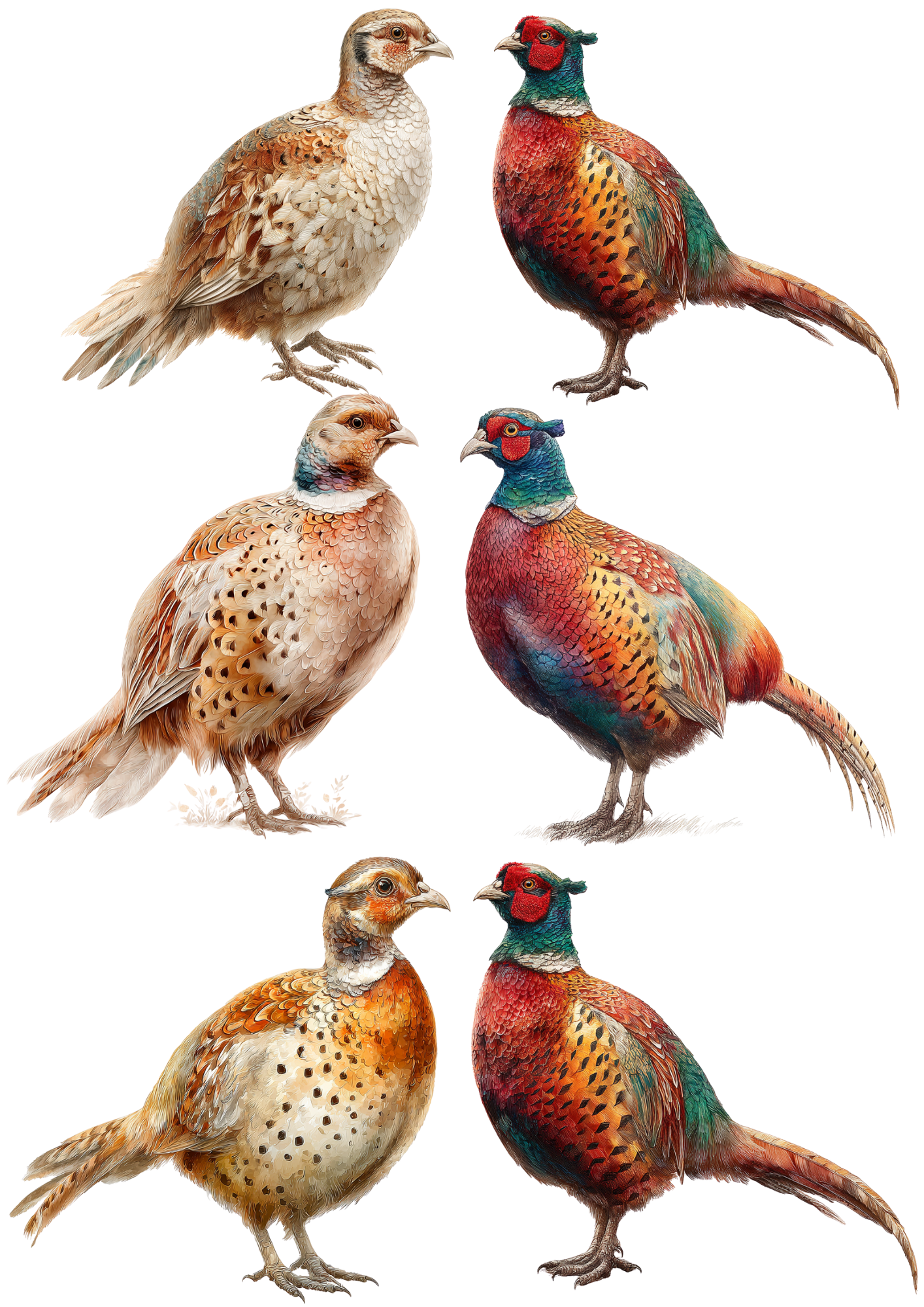 Sticker Sheet / Greeting Card – Pheasant Couple Collage Cat. No. 5220