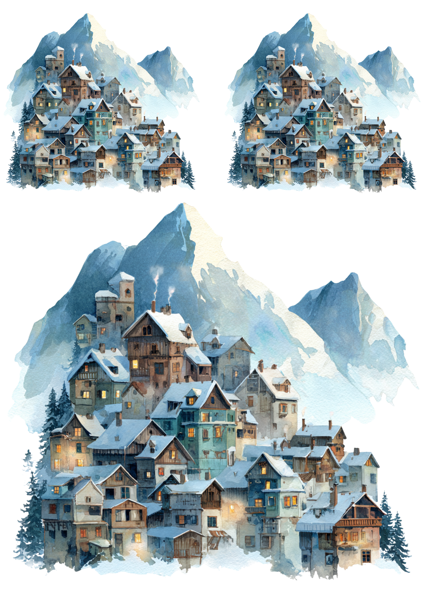 Sticker Sheet / Greeting Card – Mountain Village Collage Cat. No. 5241