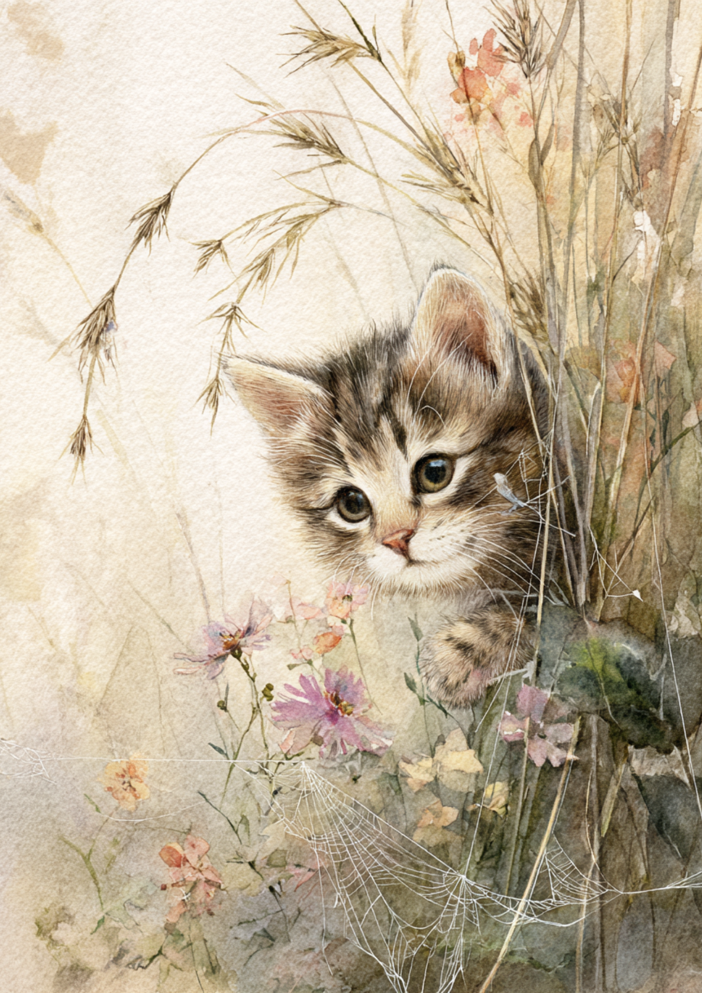 Sticker Sheet / Greeting Card – Little Kitten On A Wild Meadow Full Cat. No. 5251