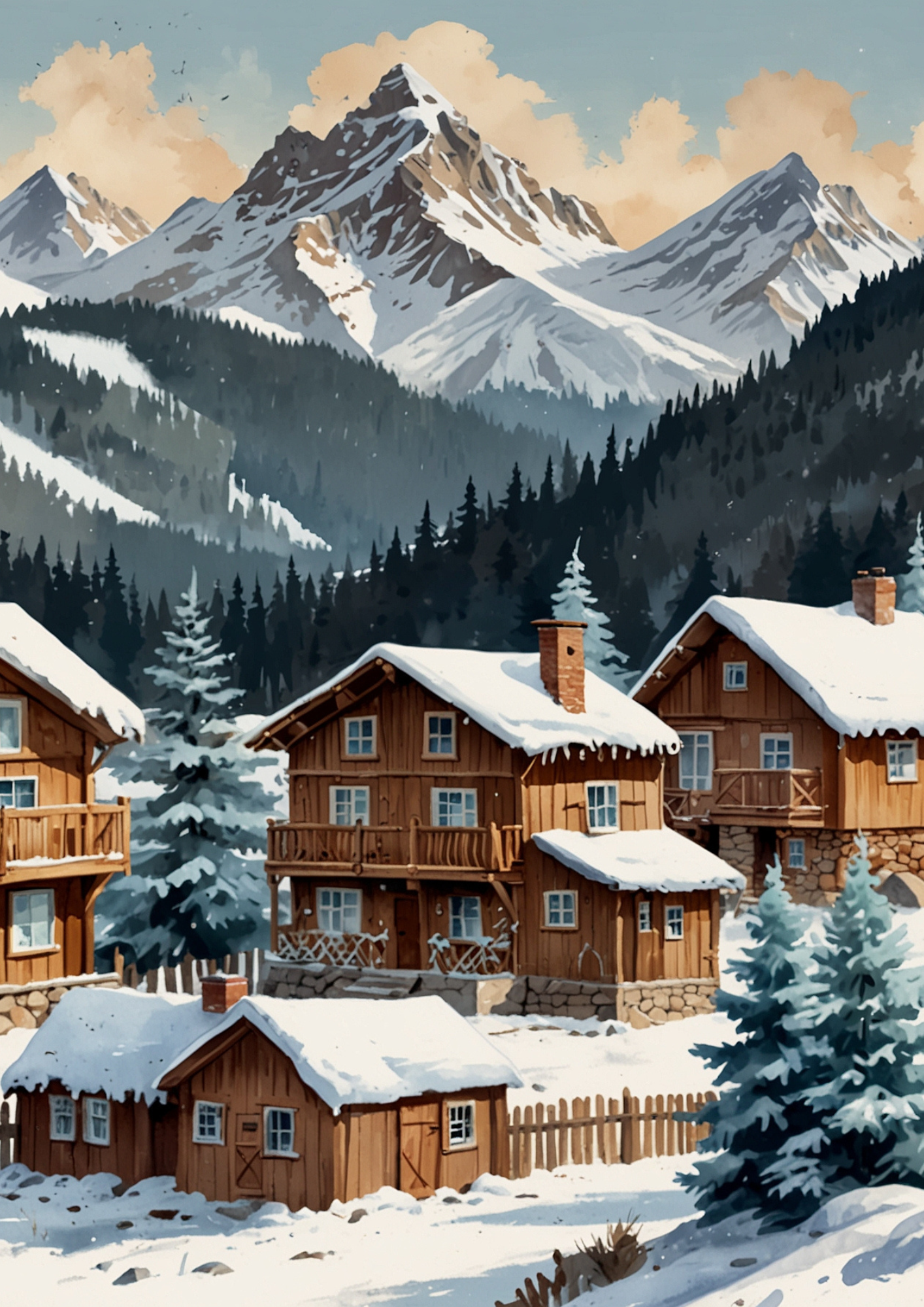Sticker Sheet / Greeting Card – Winter Mountain Village Full Cat. No. 5266
