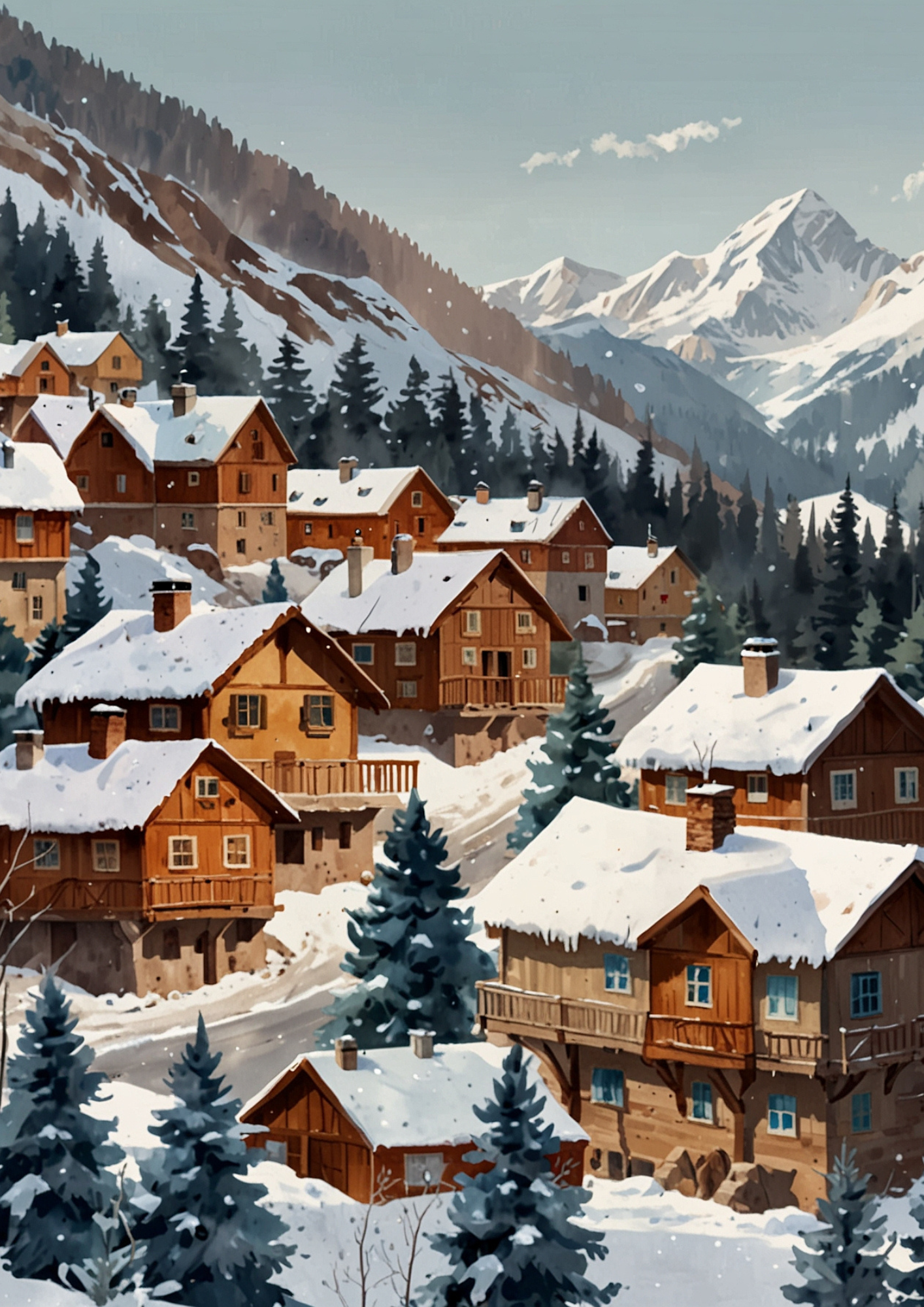 Sticker Sheet / Greeting Card – Winter Mountain Village Full Cat. No. 5269