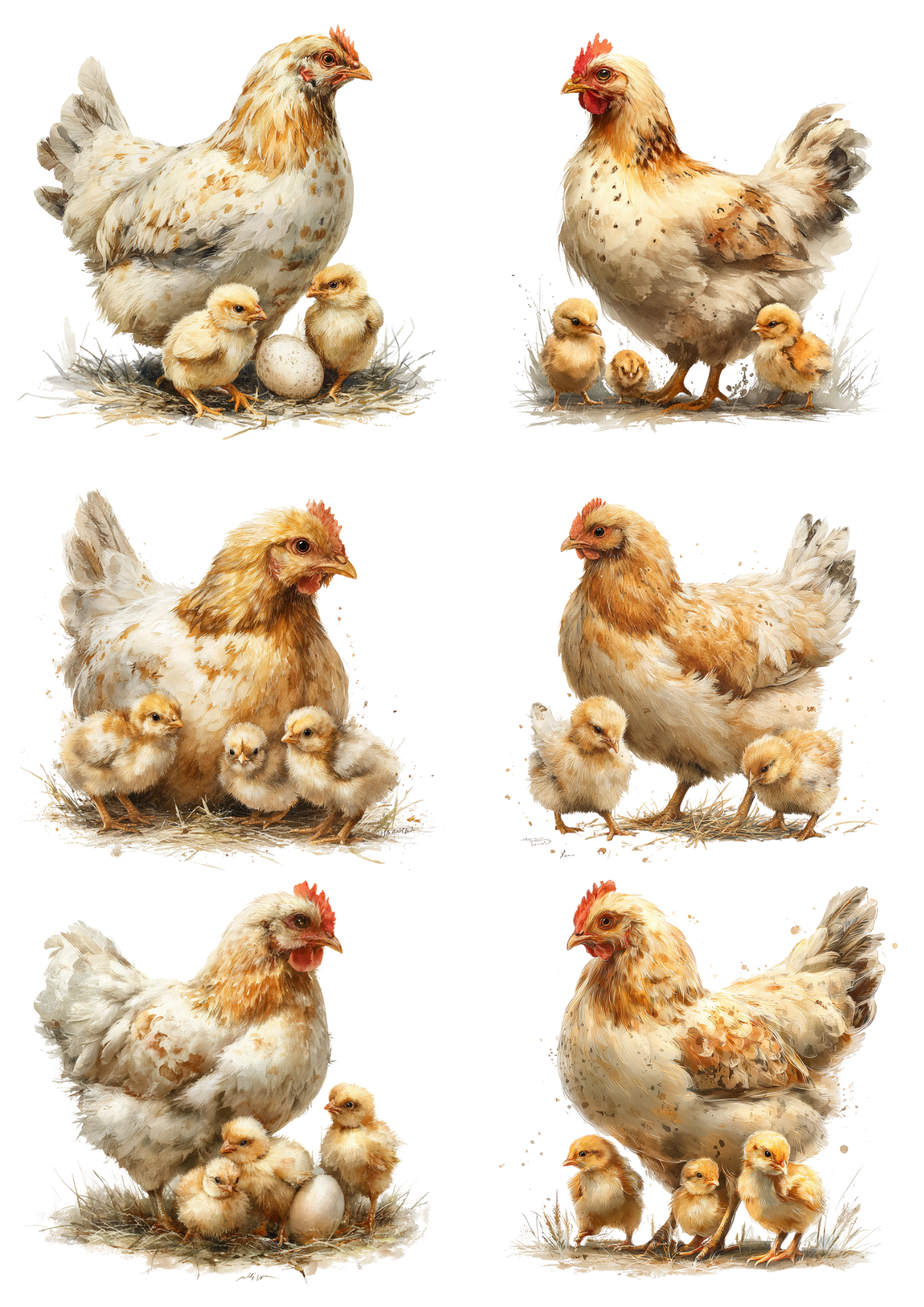 Sticker Sheet / Greeting Card – Hen with Chickens Collage Cat. No. 5386