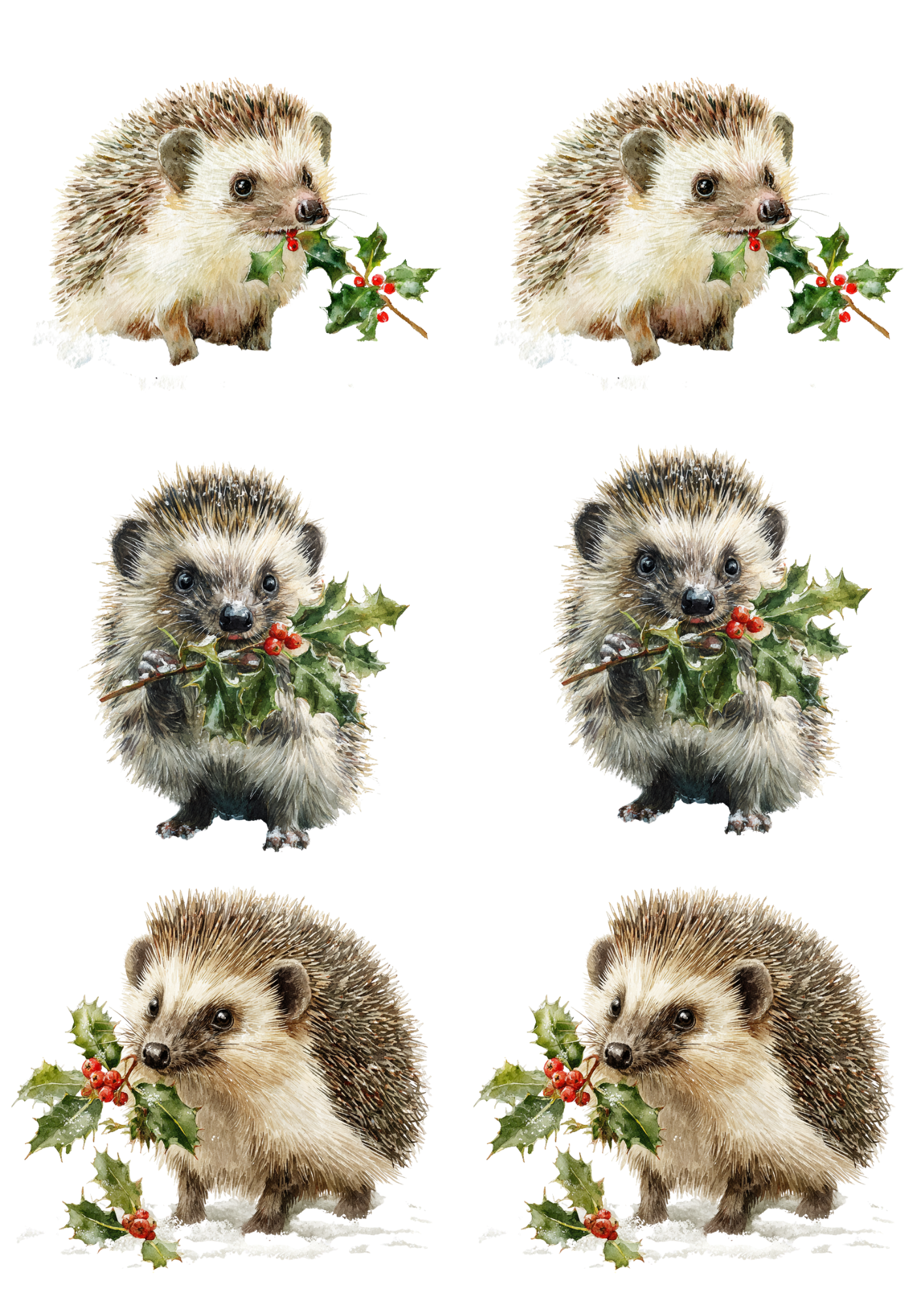 Sticker Sheet / Greeting Card – Hedgehog With Rowan Branch Collage Cat. No. 5480