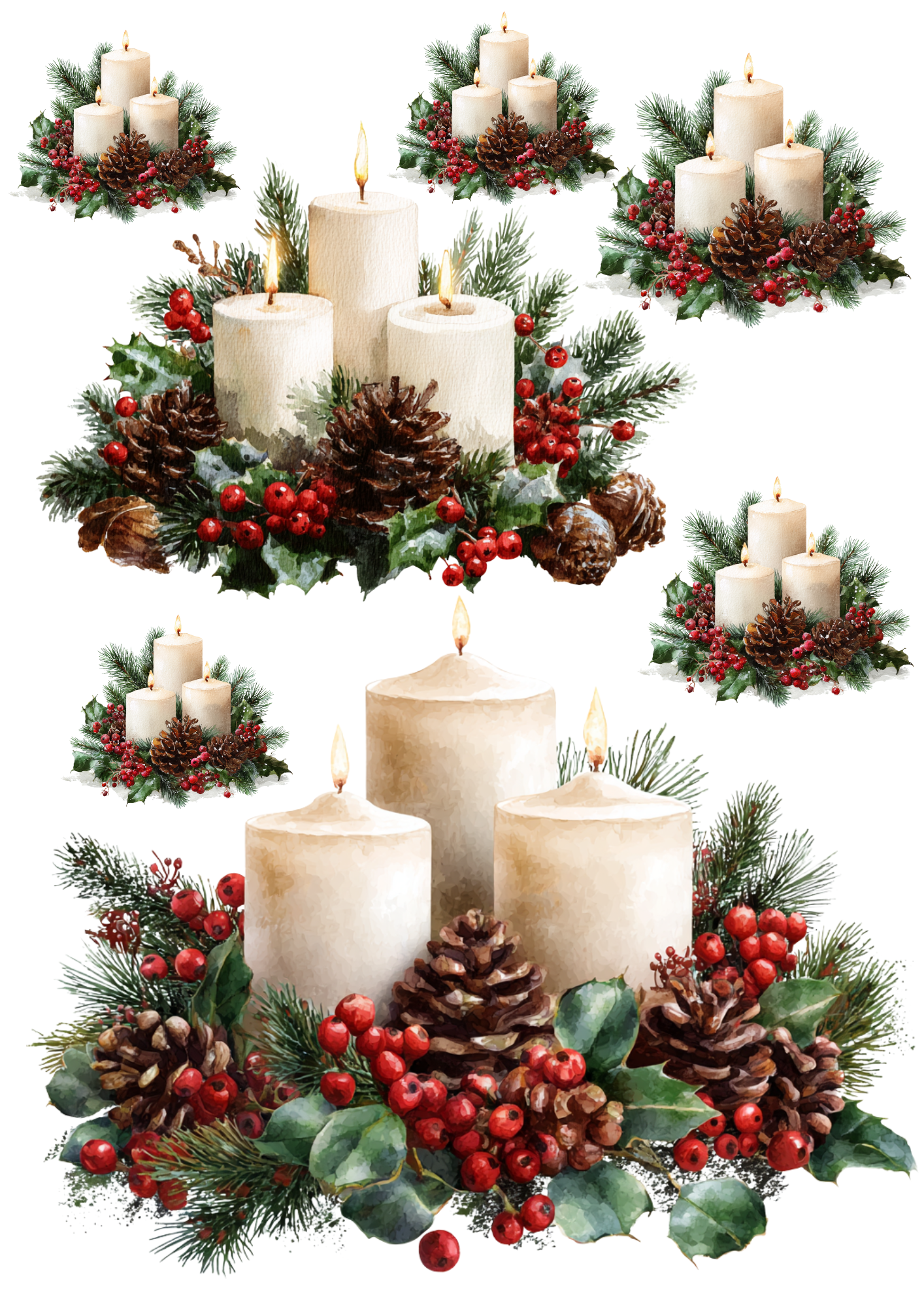 Sticker Sheet / Greeting Card – Christmas Decorations With Candles Collage Cat. No. 5507