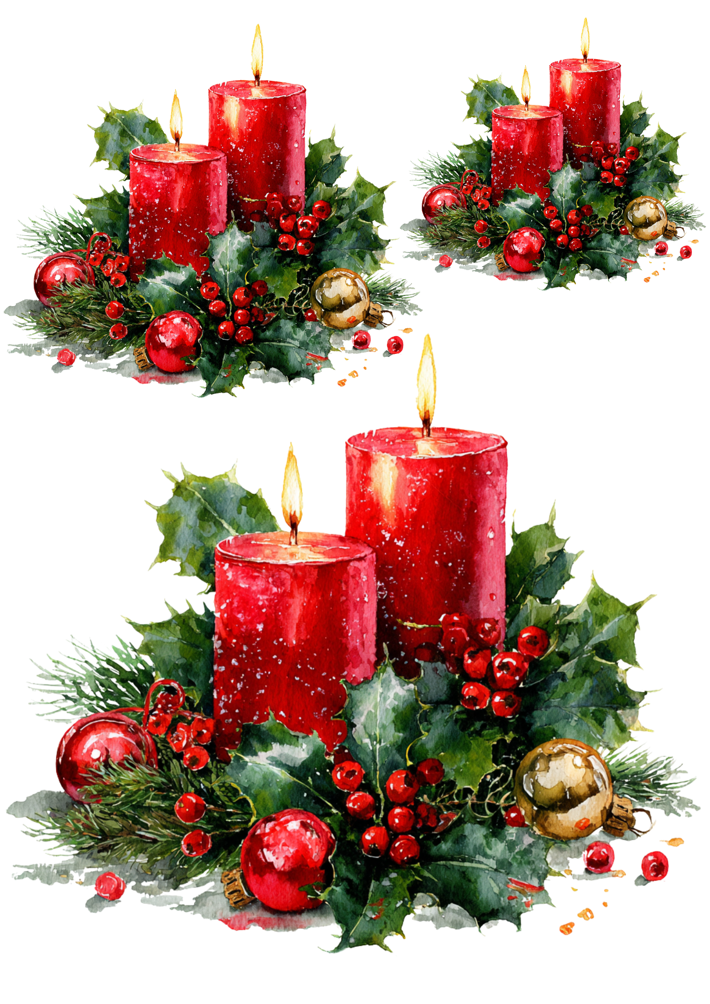 Sticker Sheet / Greeting Card – Christmas Decorations With Candles Collage Cat. No. 5508