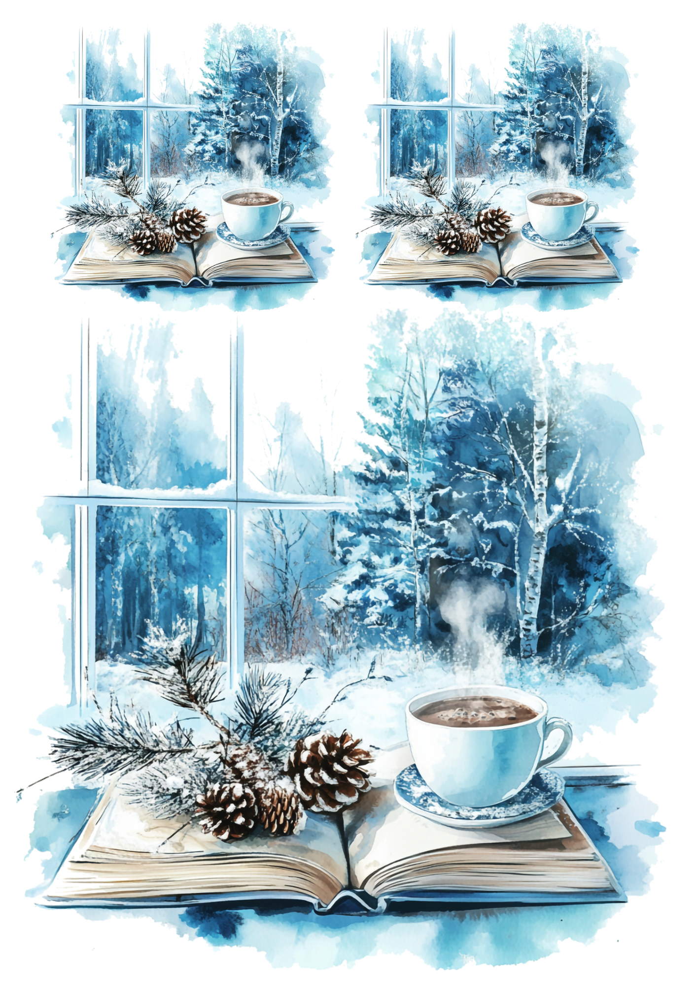 Sticker Sheet / Greeting Card – Winter Landscape Outside the Window Collage Cat. No. 5518
