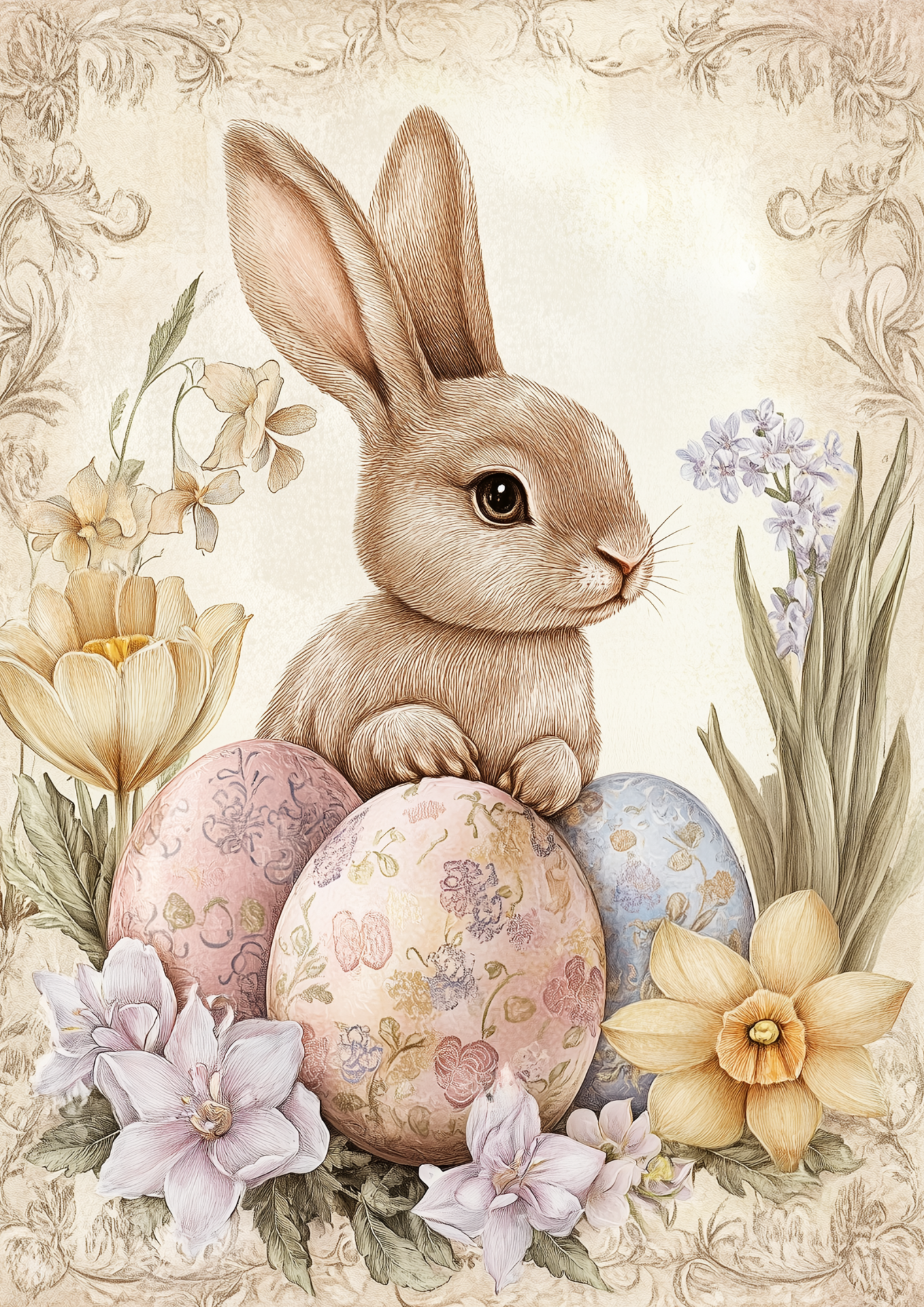 Sticker Sheet / Greeting Card – Easter Bunny and Eggs Full Cat. No. 5532