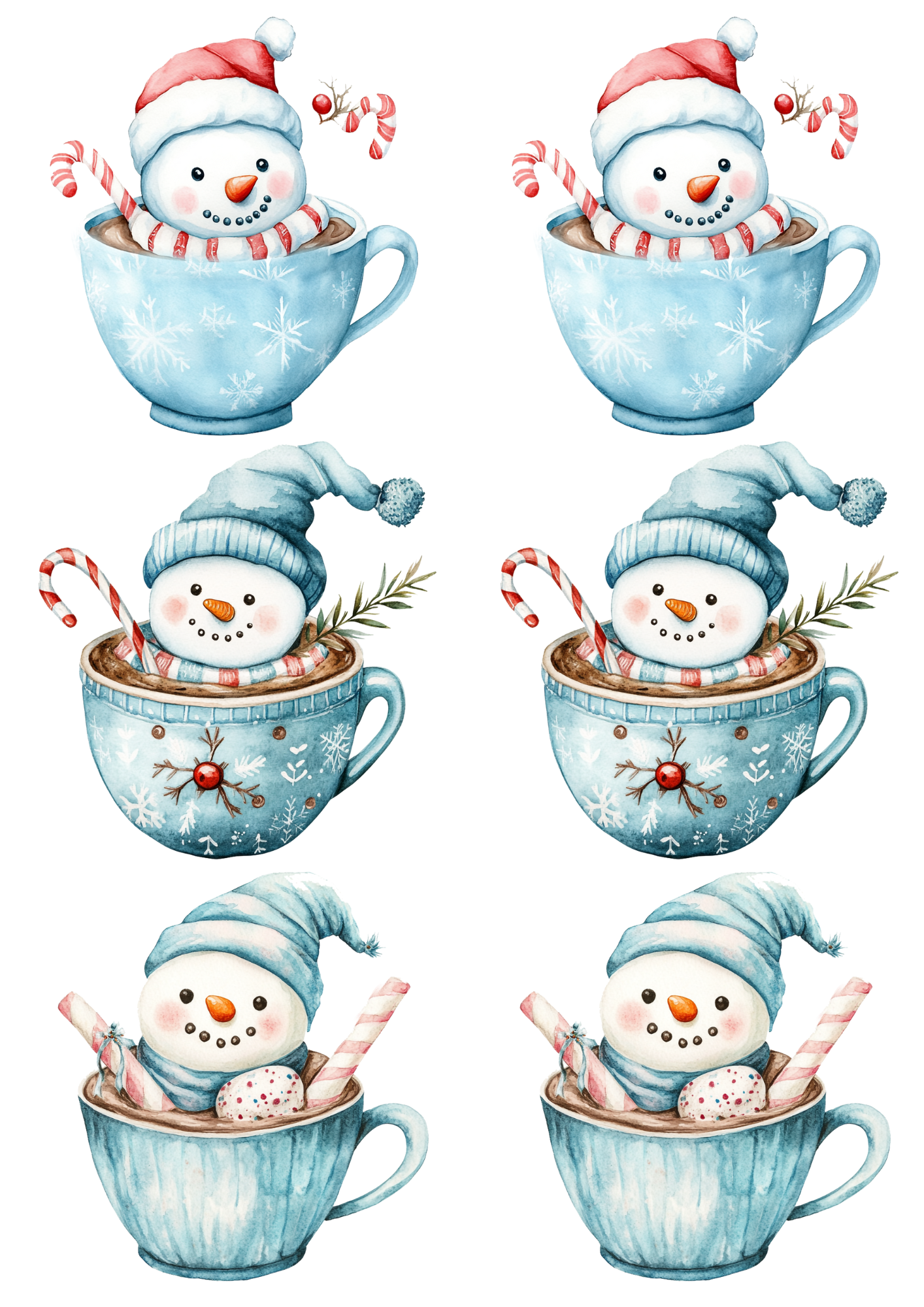 Sticker Sheet / Greeting Card – Snowman in a Cup Collage Cat. No. 5561