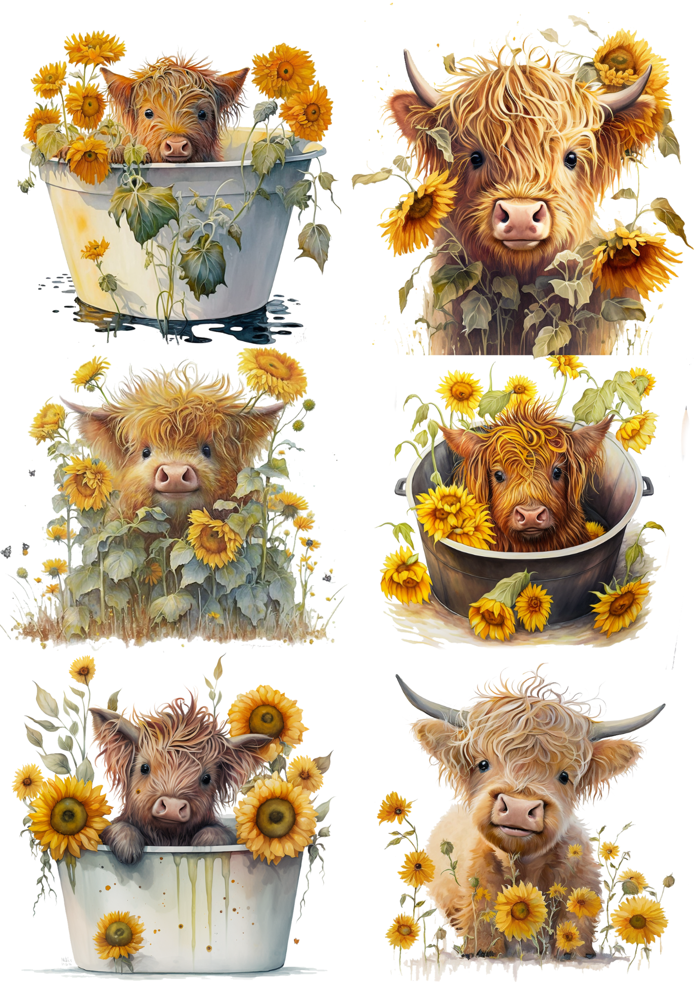 Sticker Sheet / Greeting Card – Young Highland Cow Collage Cat. No. 5582