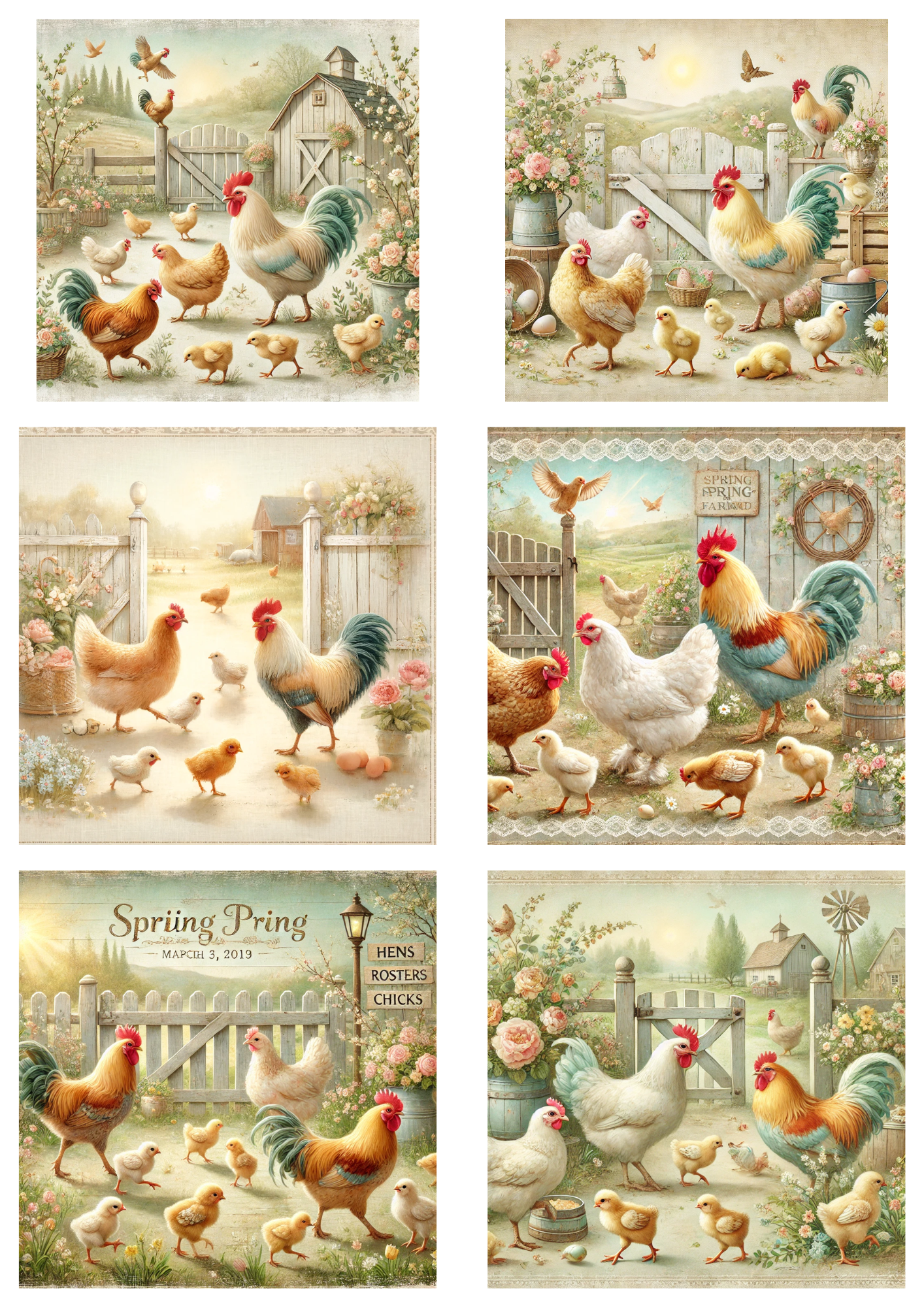 Sticker Sheet / Greeting Card – Chicken Farm Collage Cat. No. 5596