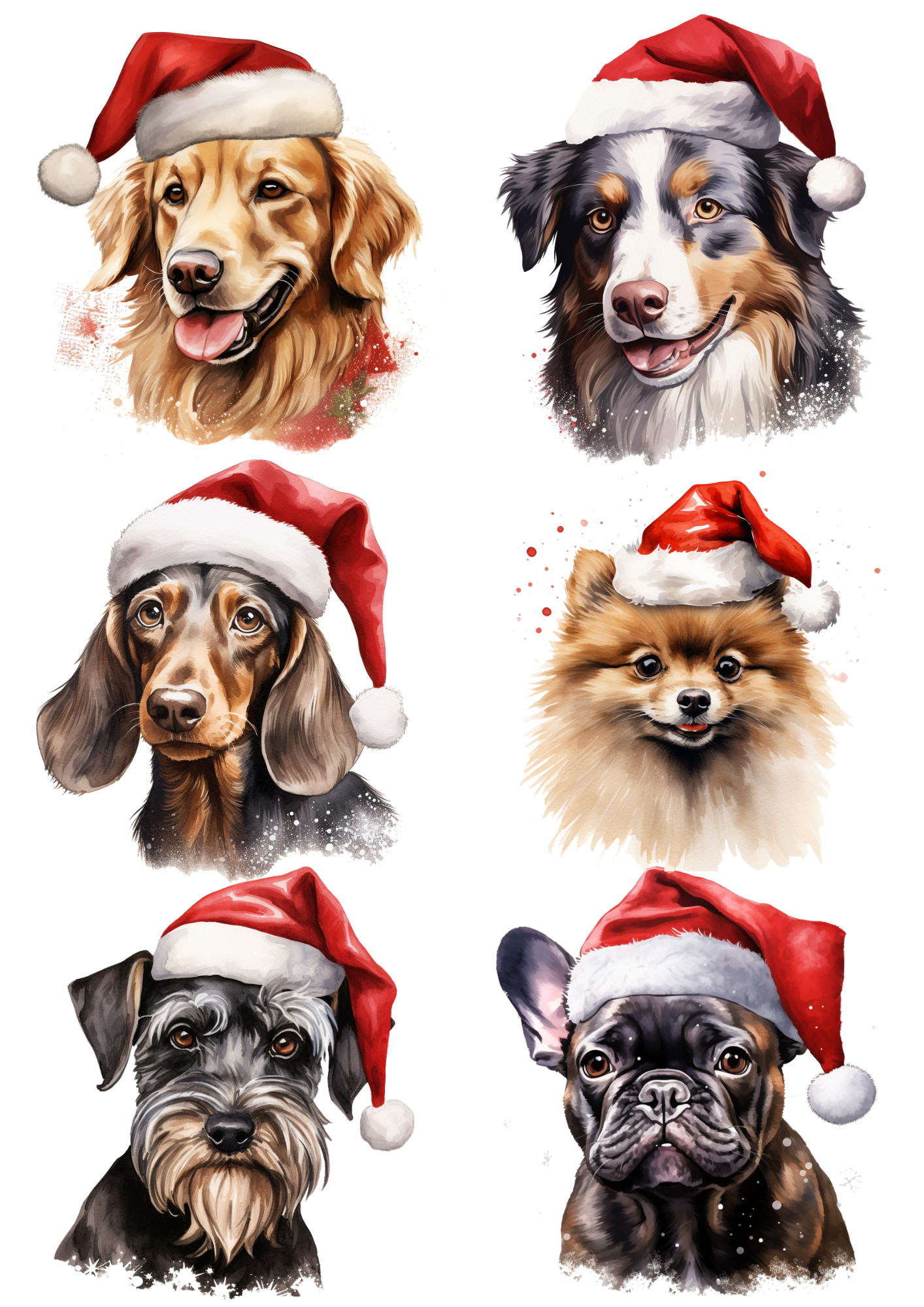 Sticker Sheet / Greeting Card – Dogs in Christmas Hats Collage Cat. No. 5604