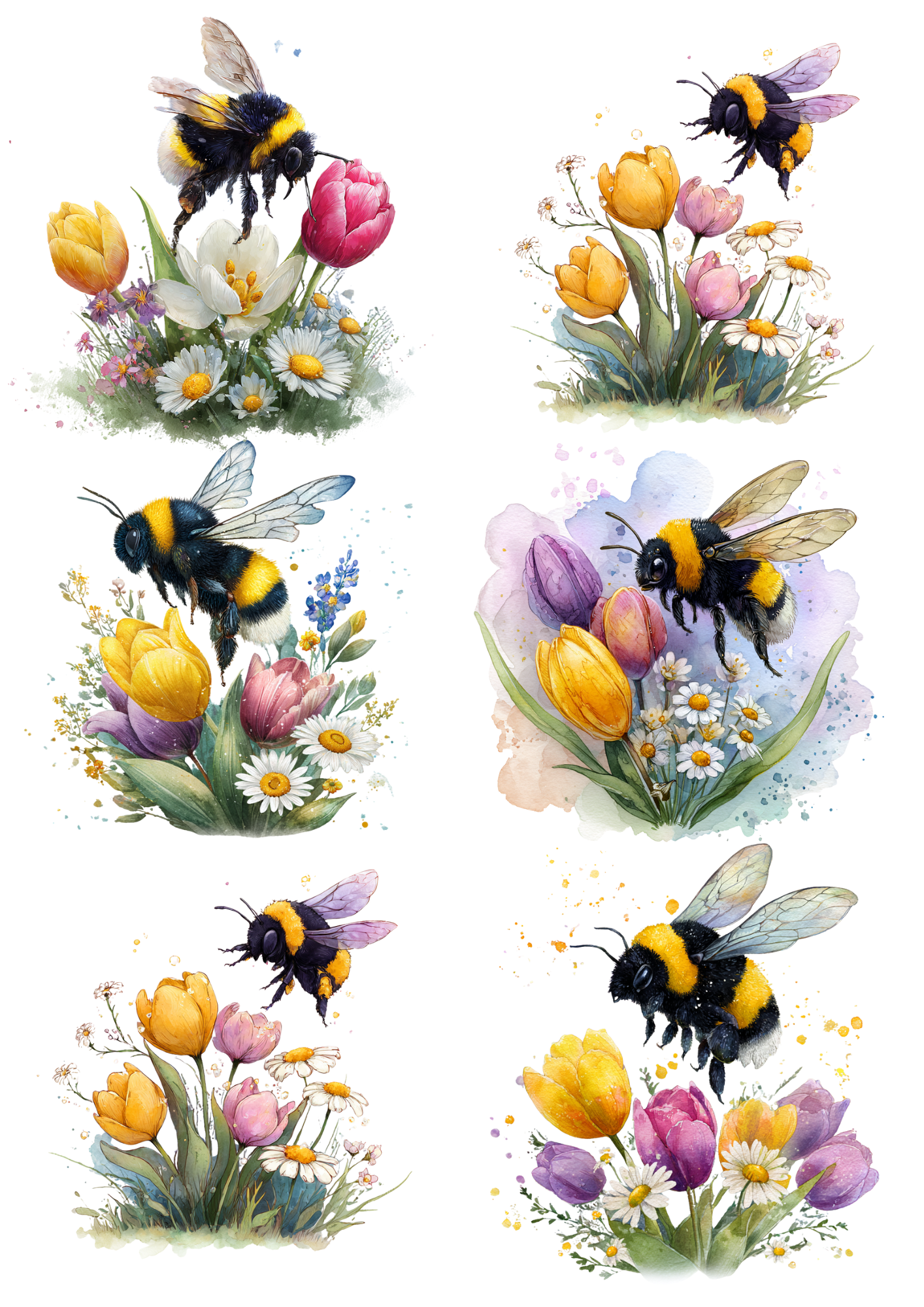 Sticker Sheet / Greeting Card – Bumblebee Over Flowers Collage Cat. No. 5635