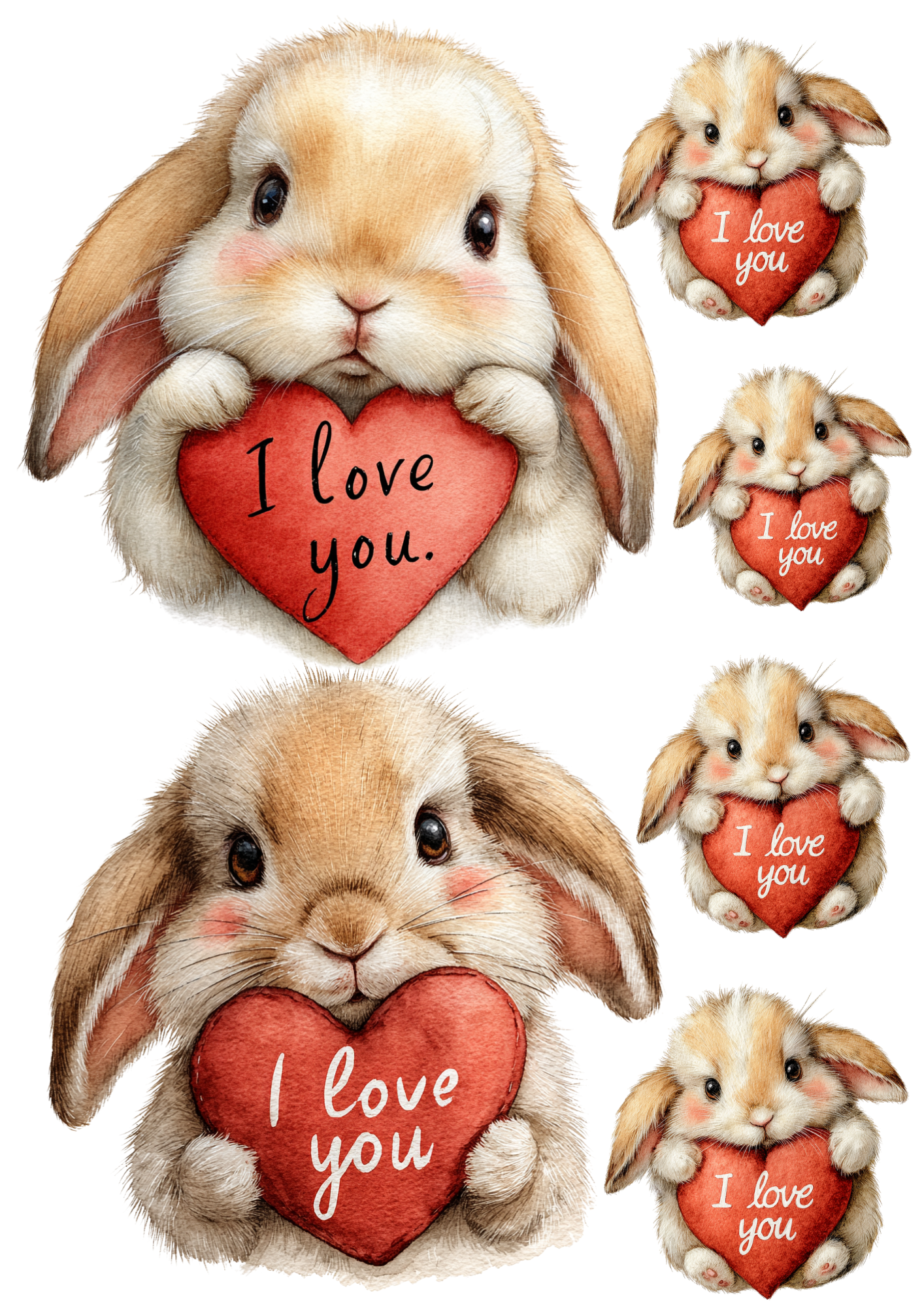 Sticker Sheet / Greeting Card – Bunny with Valentine's Day Heart Collage Cat. No. 5643