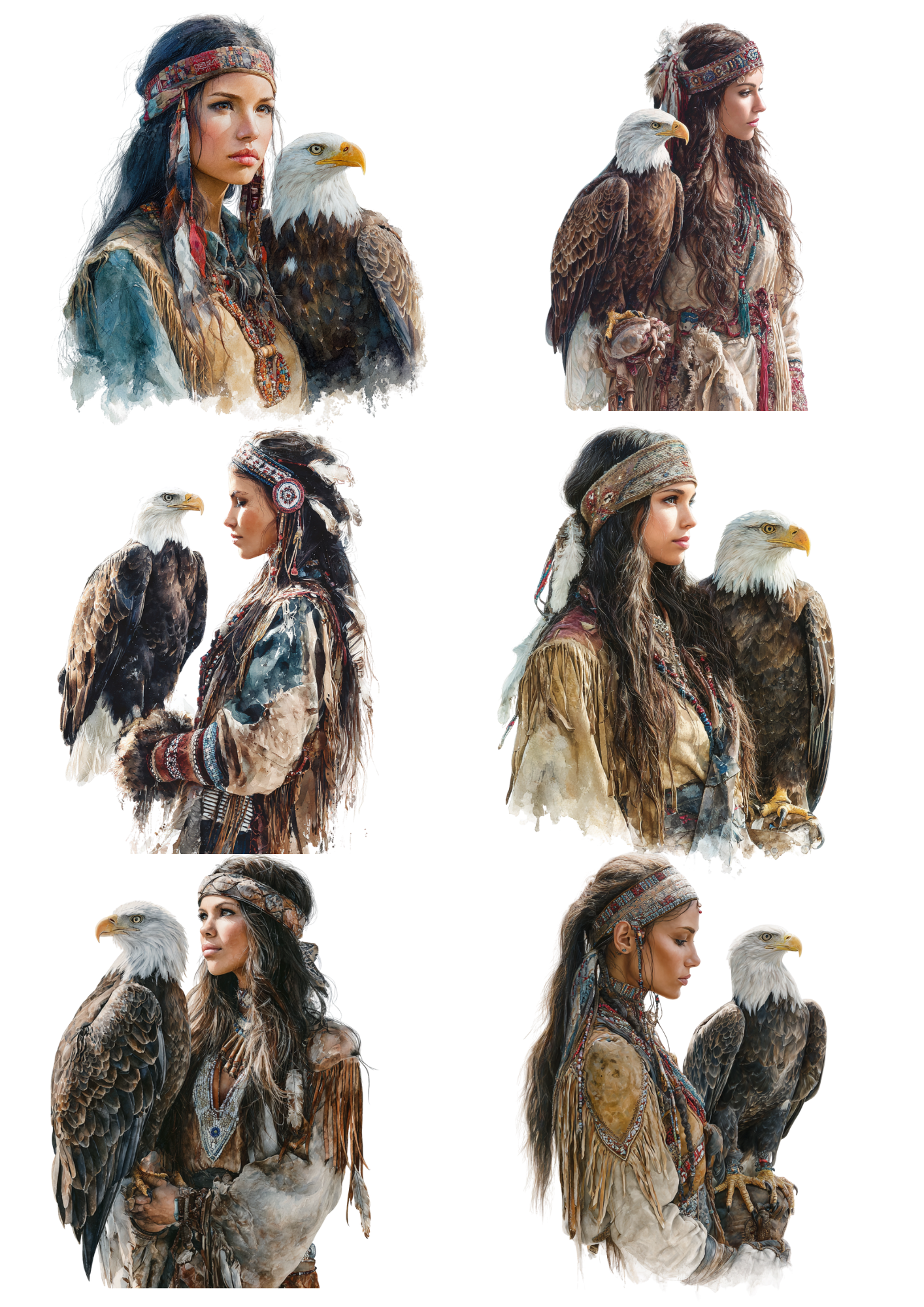 Sticker Sheet / Greeting Card – Indian Woman With Eagle Collage Cat. No. 5654